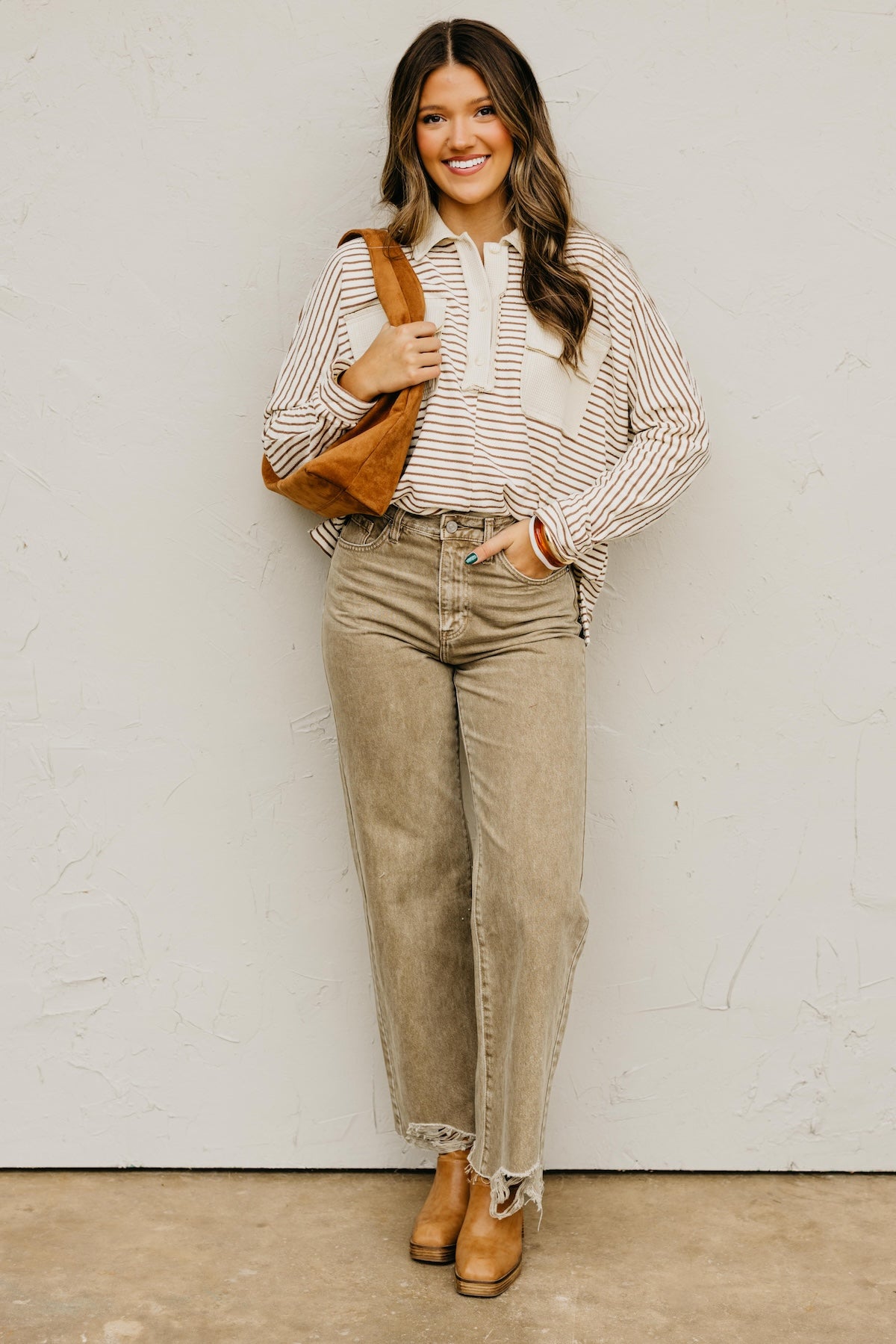The Ezra Striped Terry Polo Knit Top