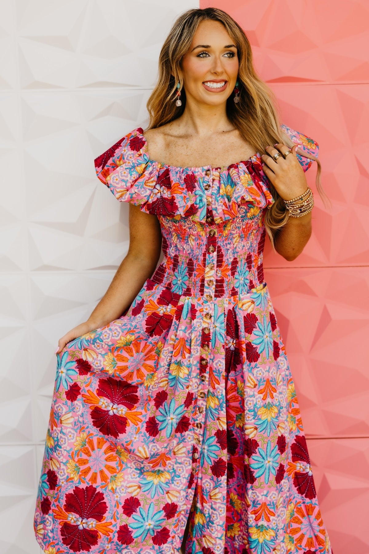 The Aden Floral Smocked Midi Dress