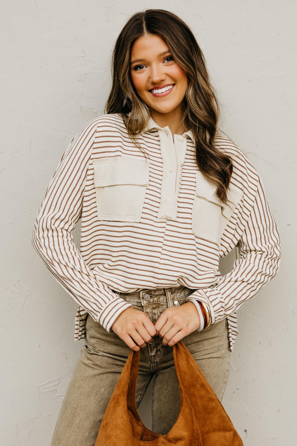 The Ezra Striped Terry Polo Knit Top