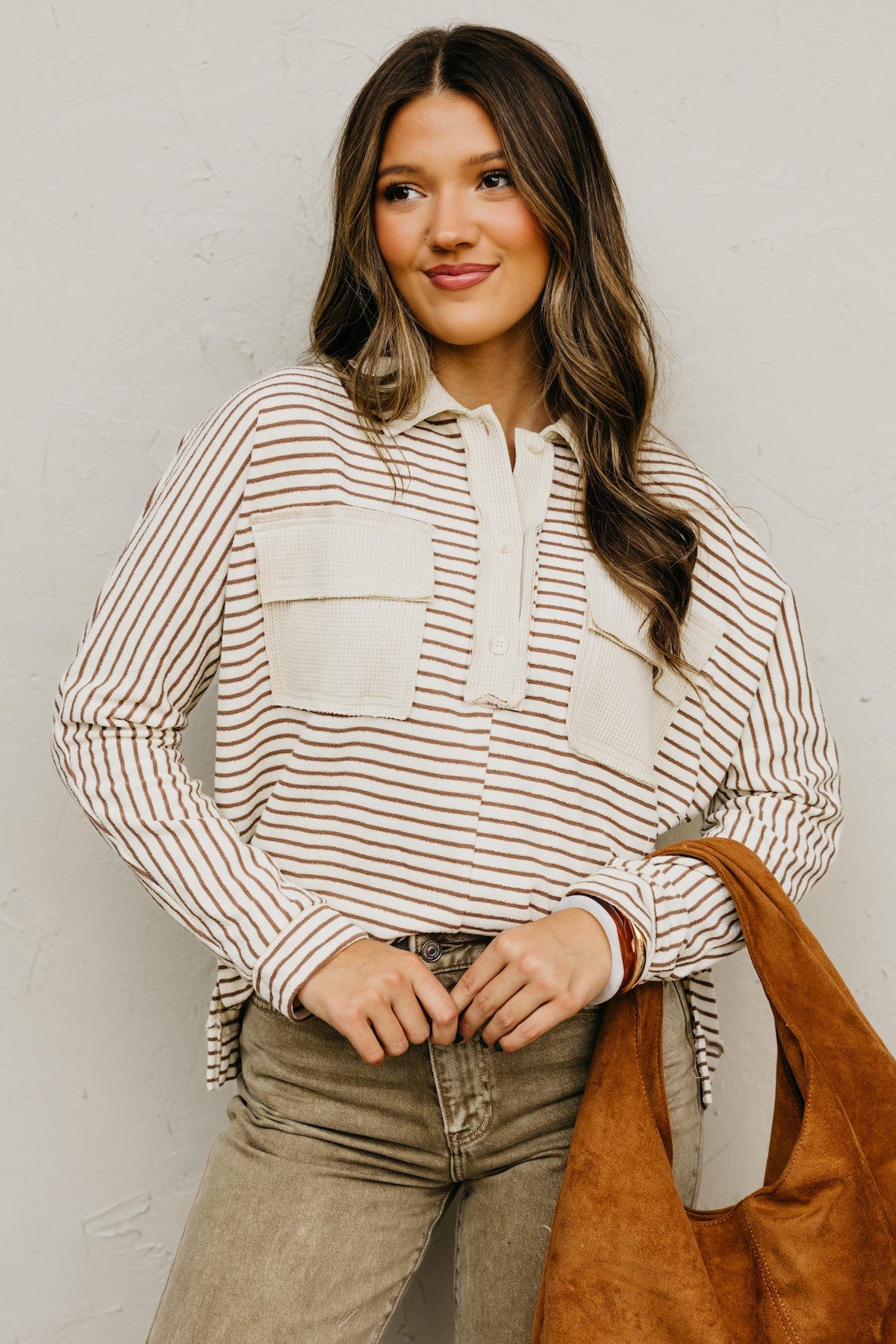 The Ezra Striped Terry Polo Knit Top