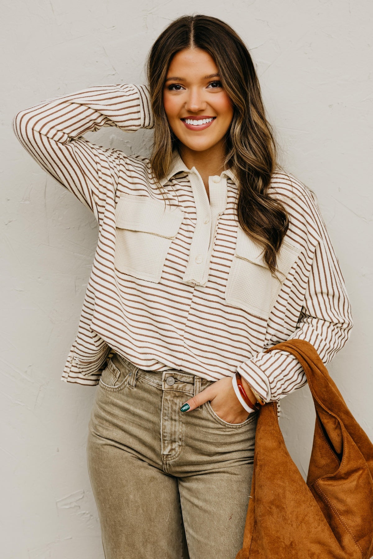 The Ezra Striped Terry Polo Knit Top