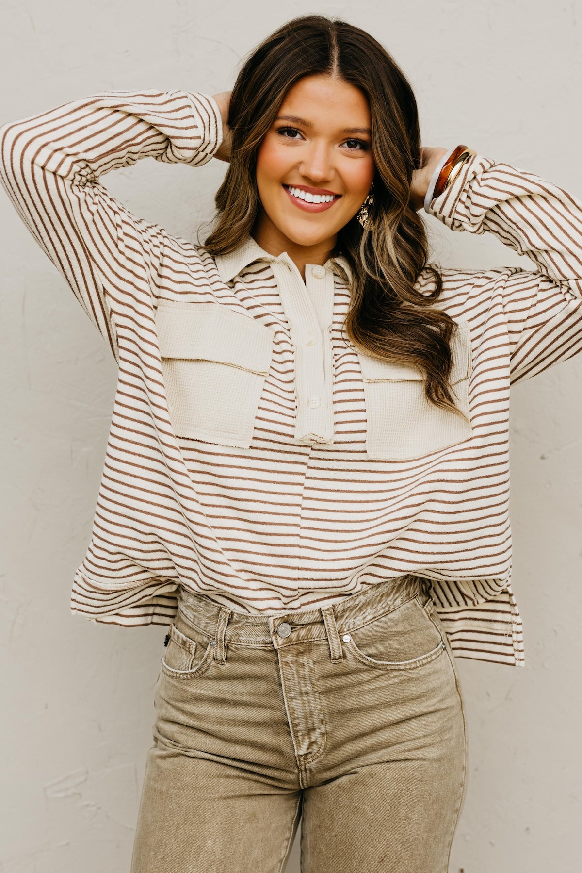 The Ezra Striped Terry Polo Knit Top