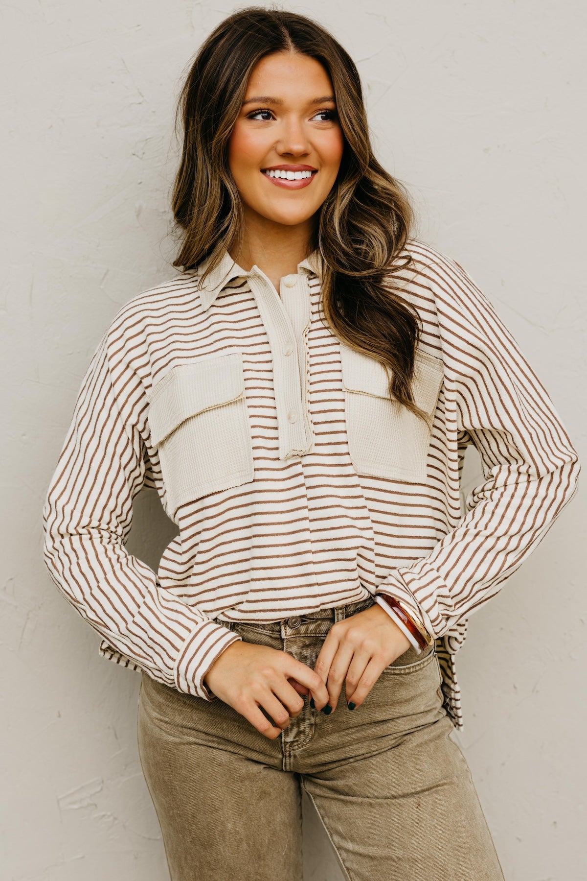 The Ezra Striped Terry Polo Knit Top