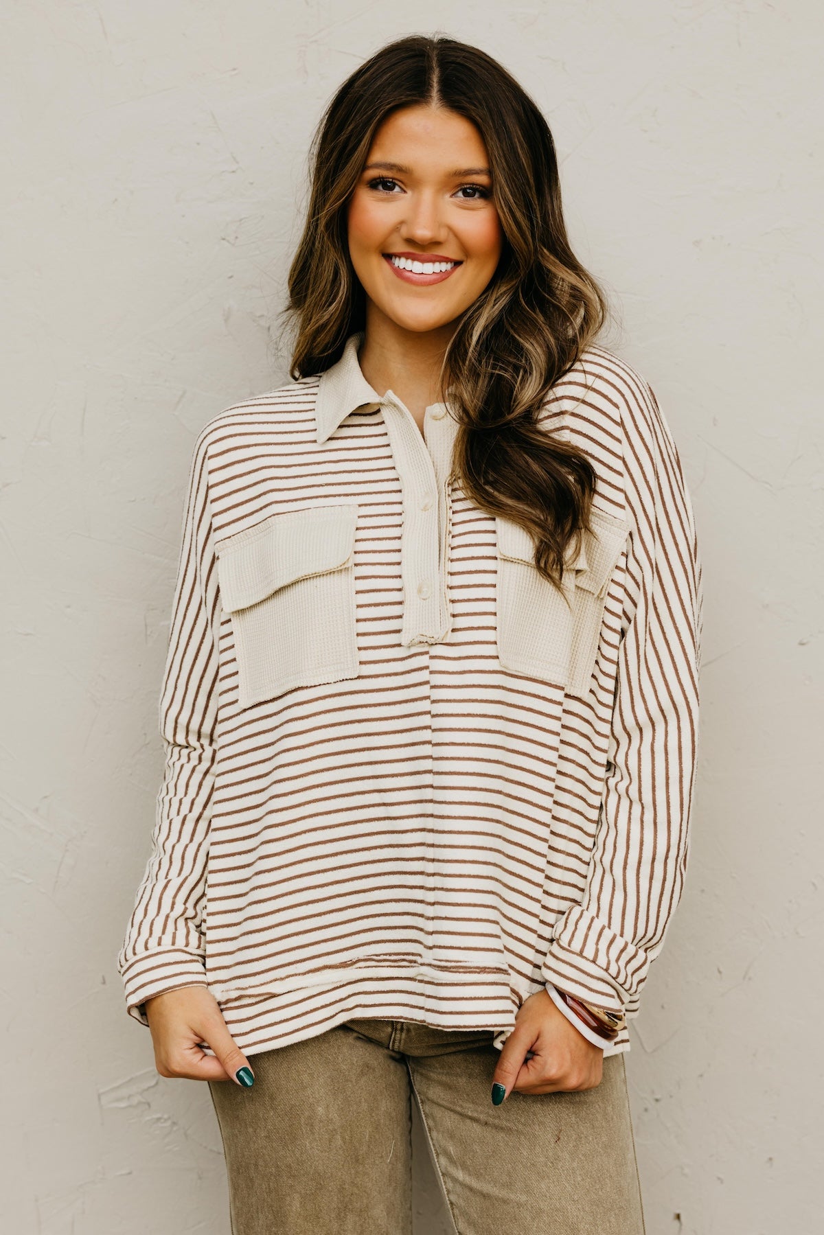 The Ezra Striped Terry Polo Knit Top