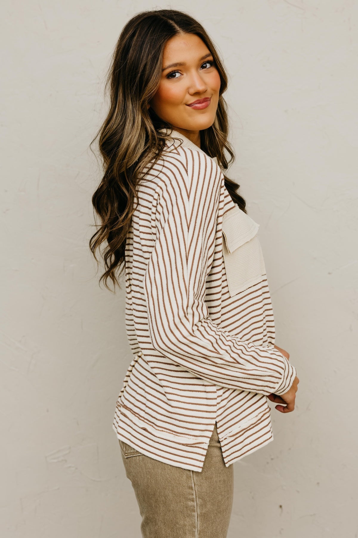 The Ezra Striped Terry Polo Knit Top