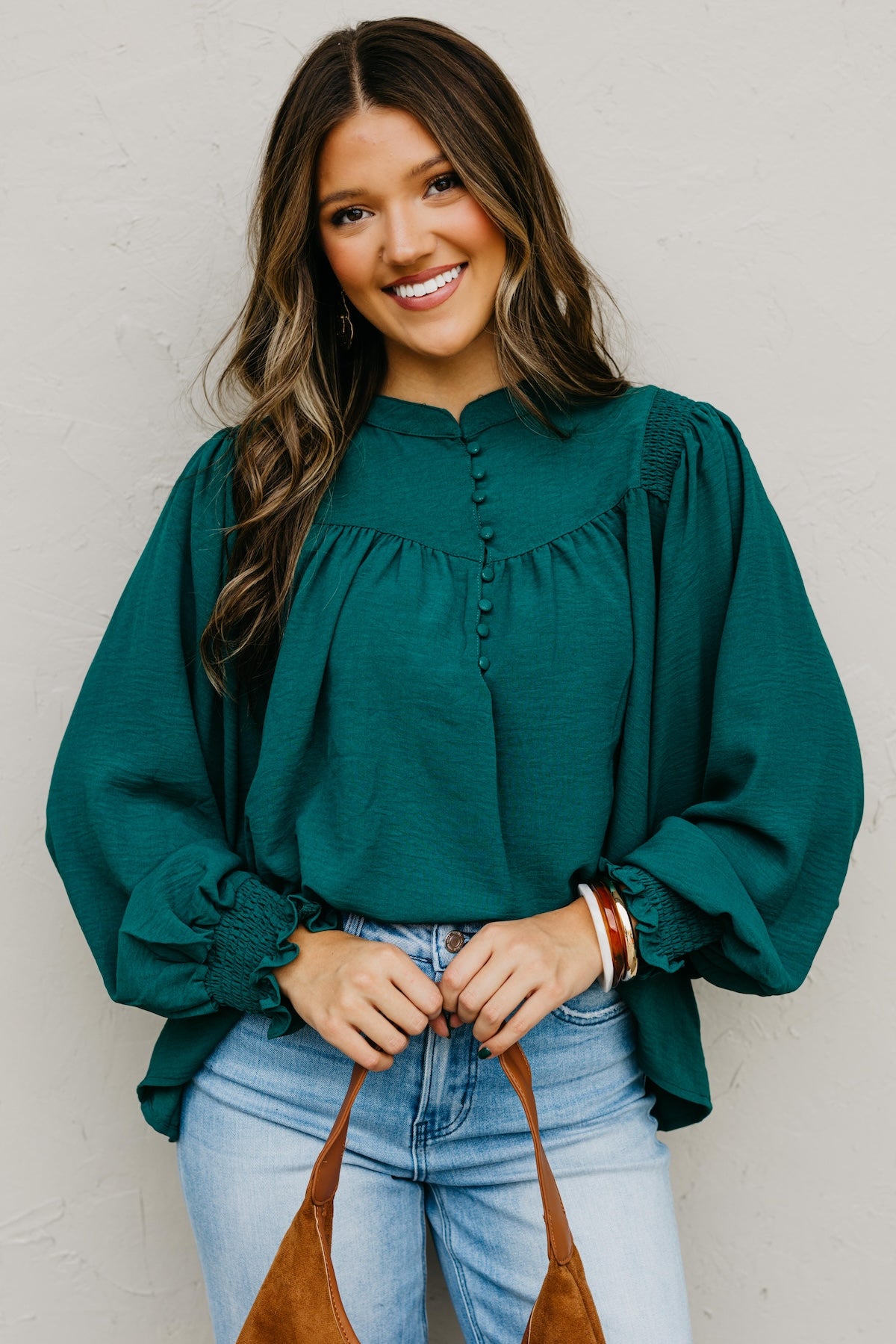 The Damari Smocked Button Up Blouse