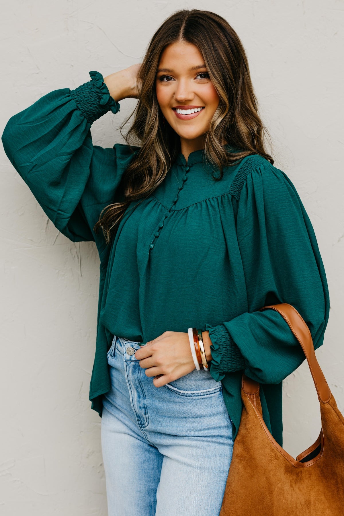 The Damari Smocked Button Up Blouse