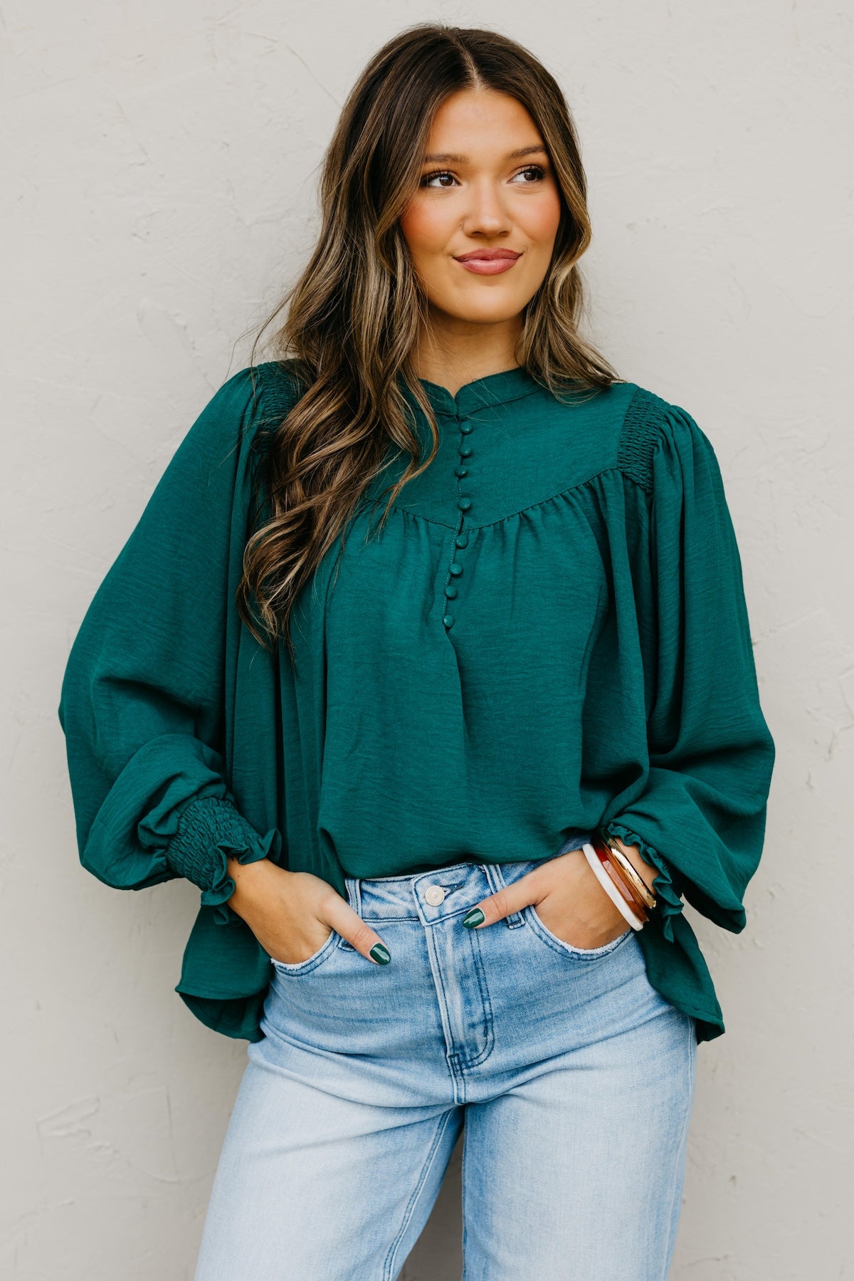 The Damari Smocked Button Up Blouse