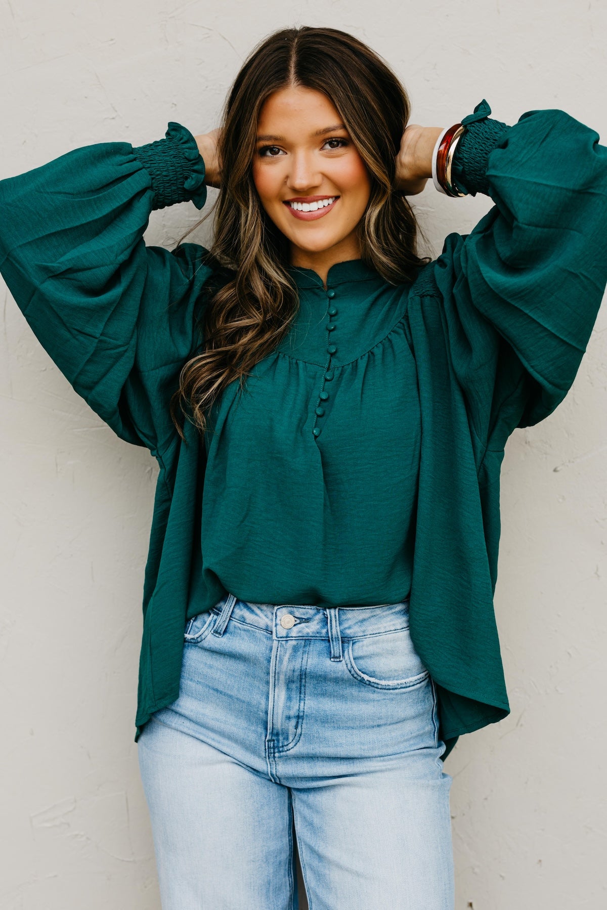 The Damari Smocked Button Up Blouse