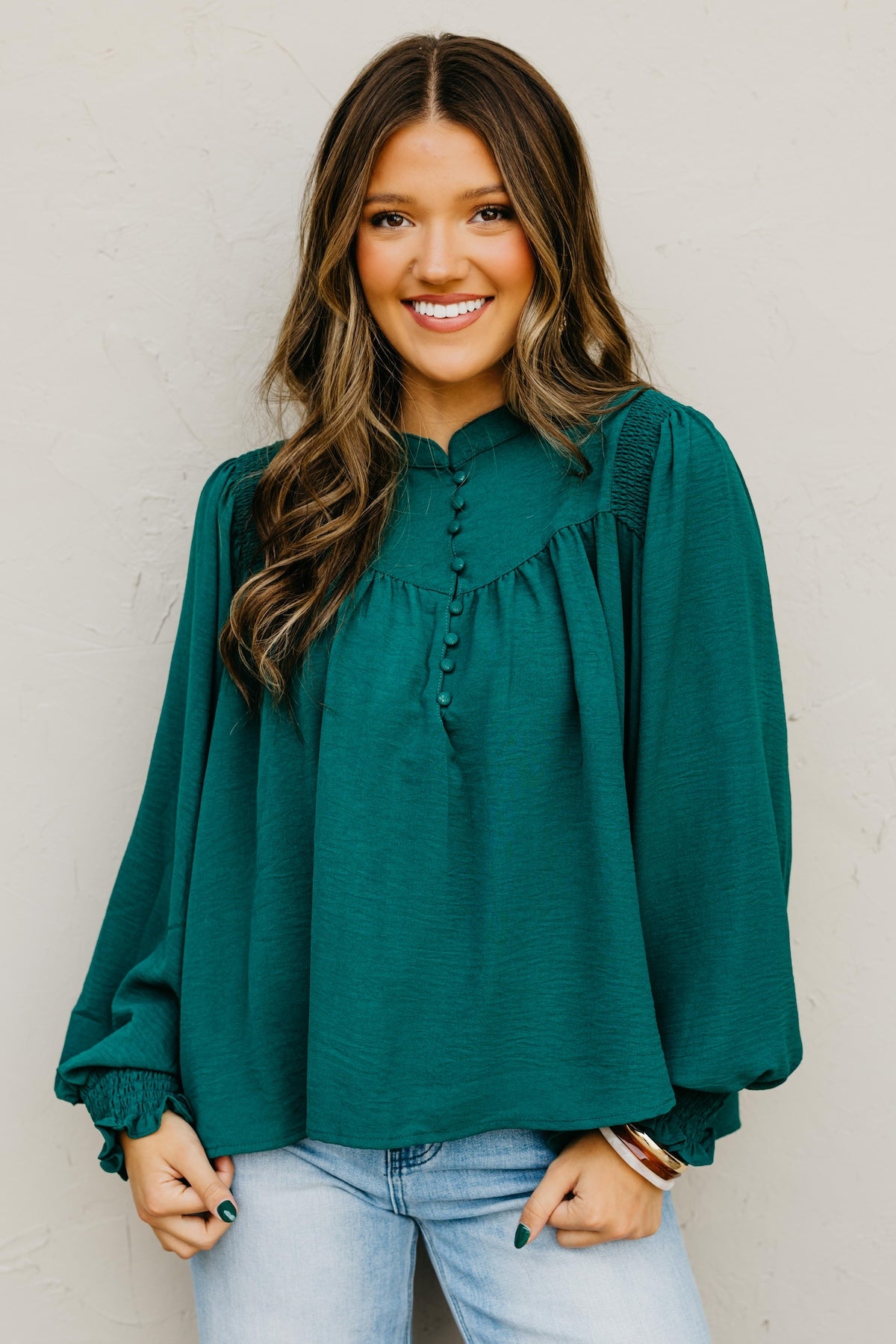 The Damari Smocked Button Up Blouse