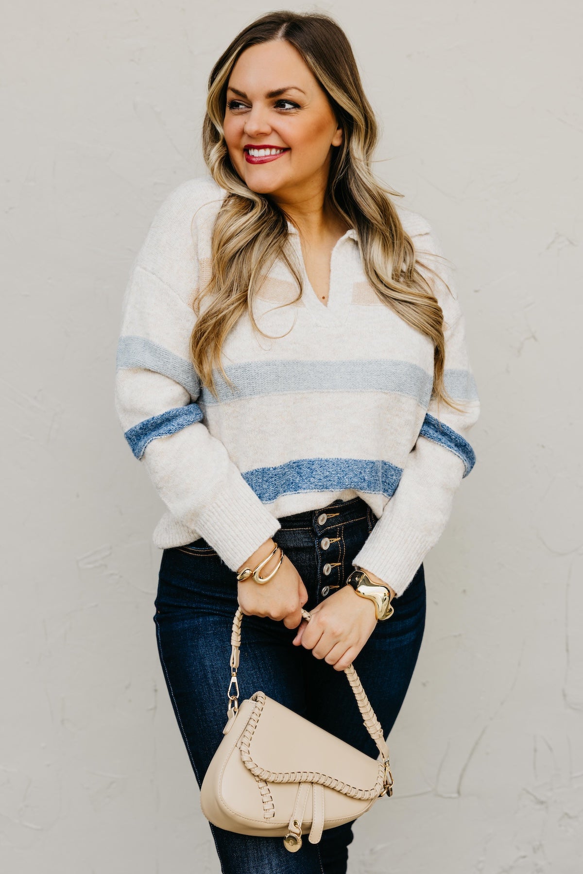 The Jewel Collared Stripe Sweater