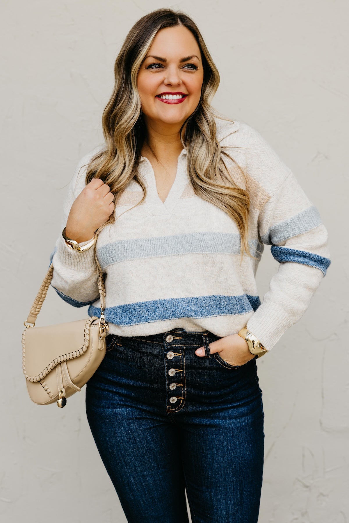 The Jewel Collared Stripe Sweater