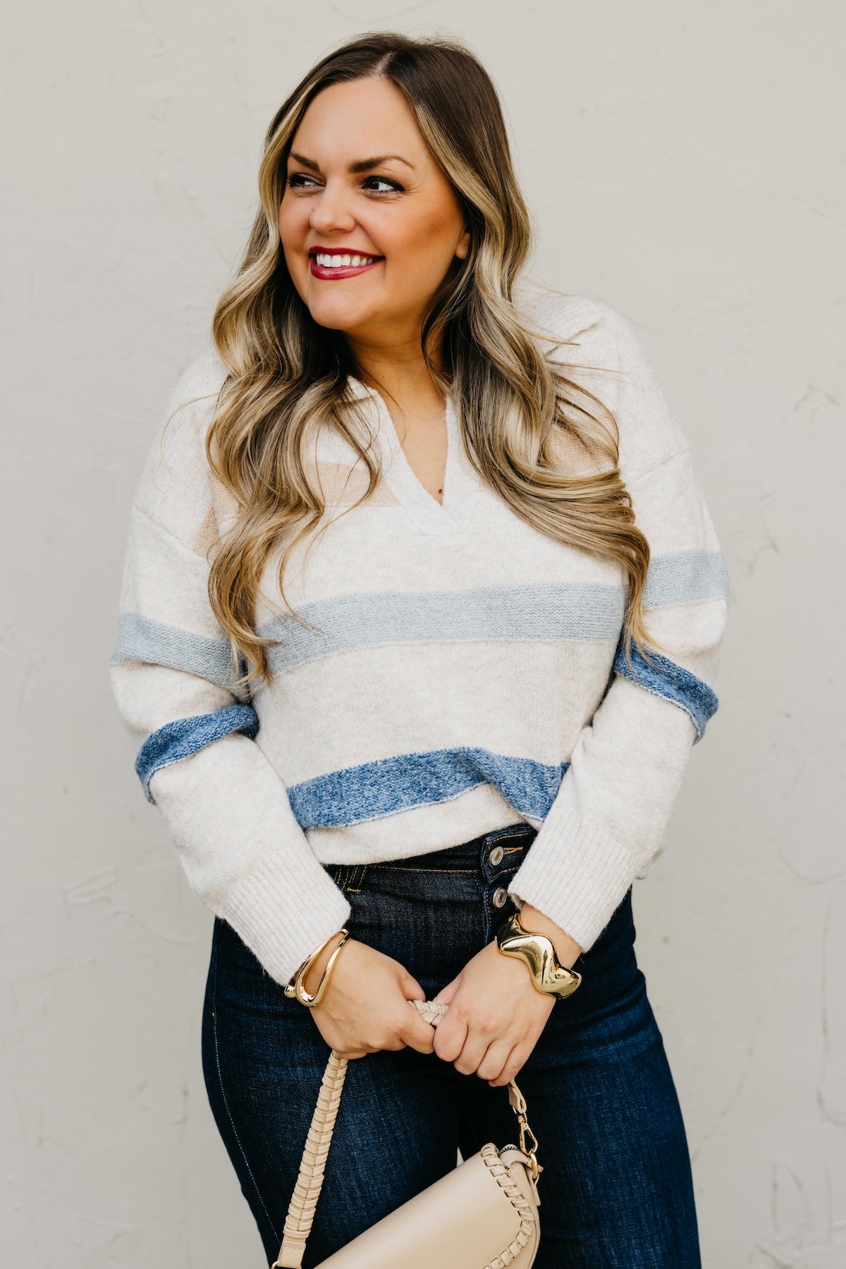 The Jewel Collared Stripe Sweater