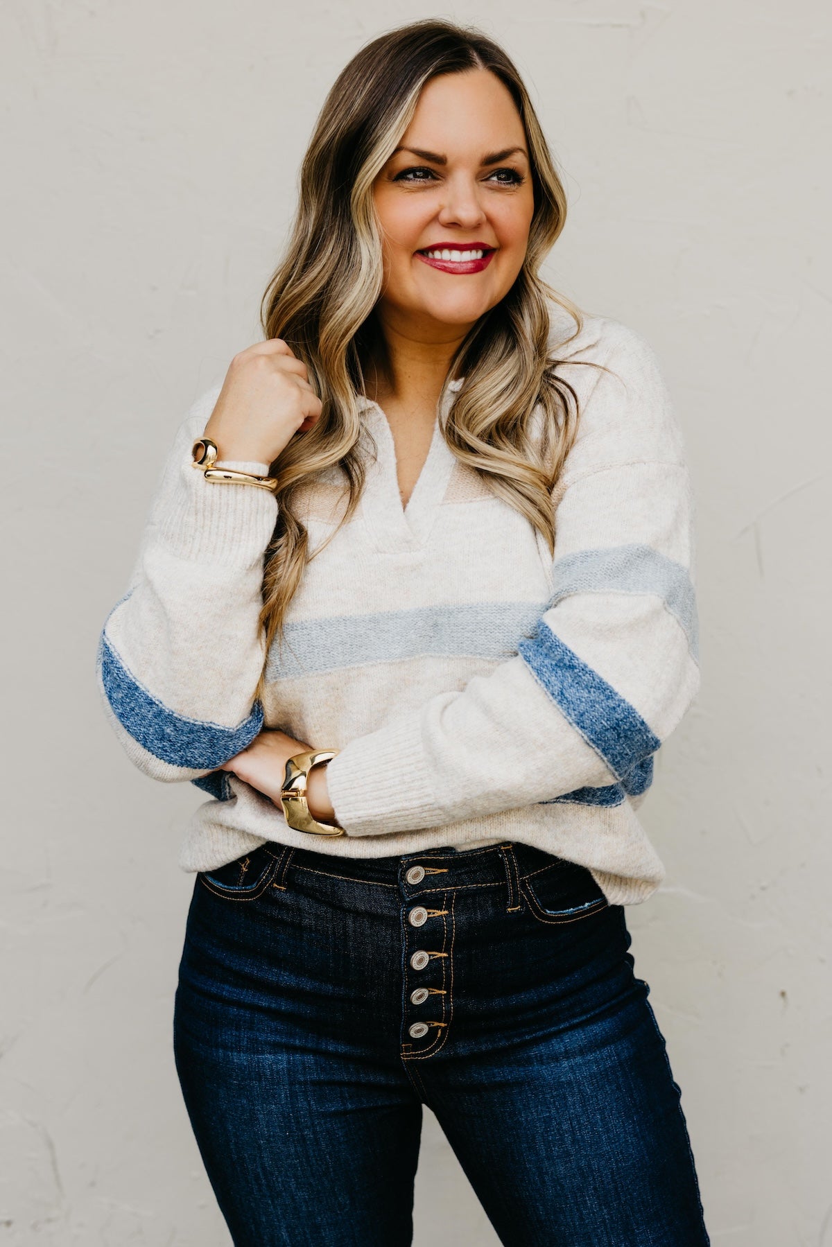 The Jewel Collared Stripe Sweater