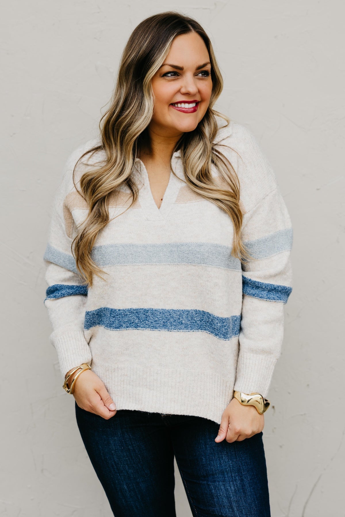 The Jewel Collared Stripe Sweater