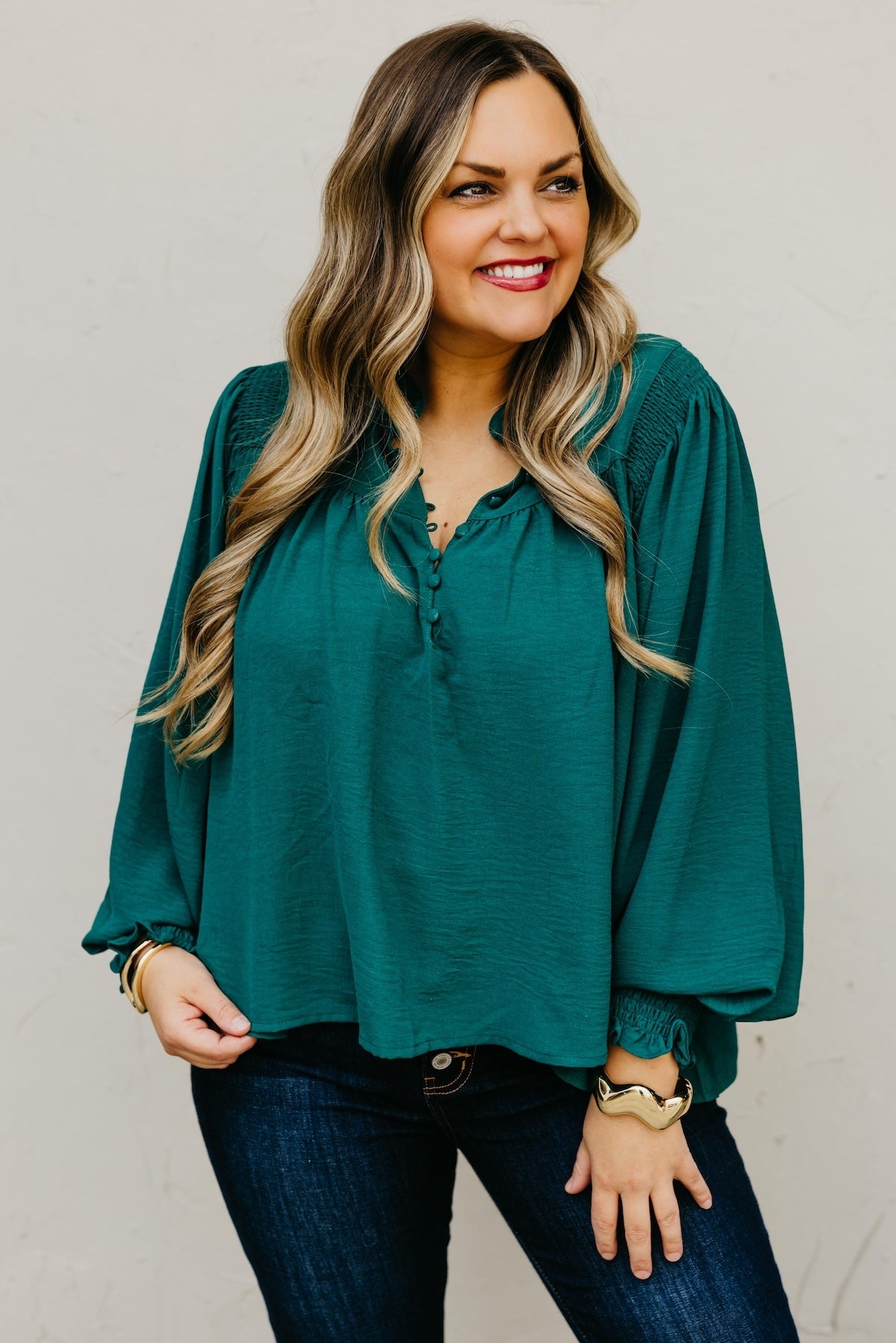 The Damari Smocked Button Up Blouse