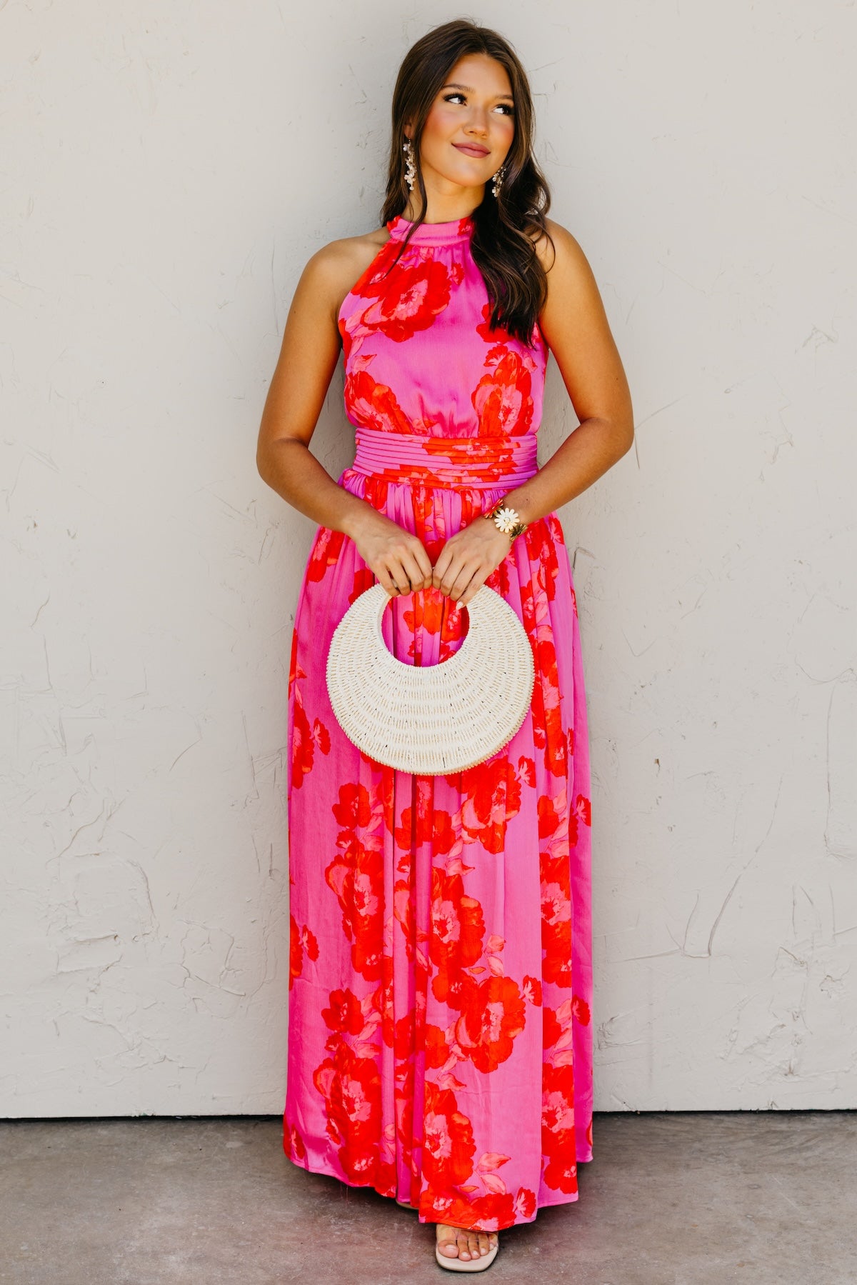 The Jerry Pleated Halter Maxi Dress