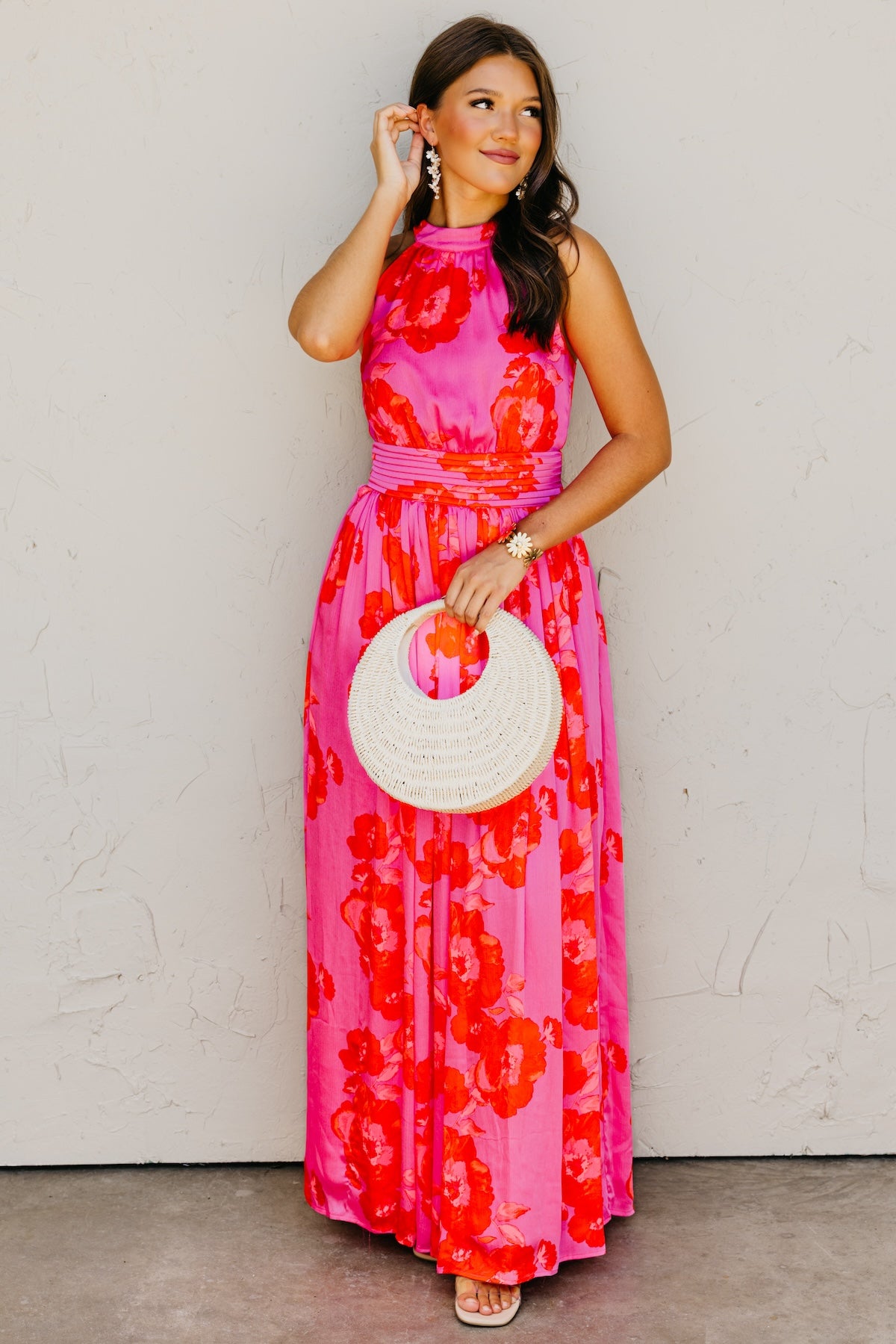 The Jerry Pleated Halter Maxi Dress