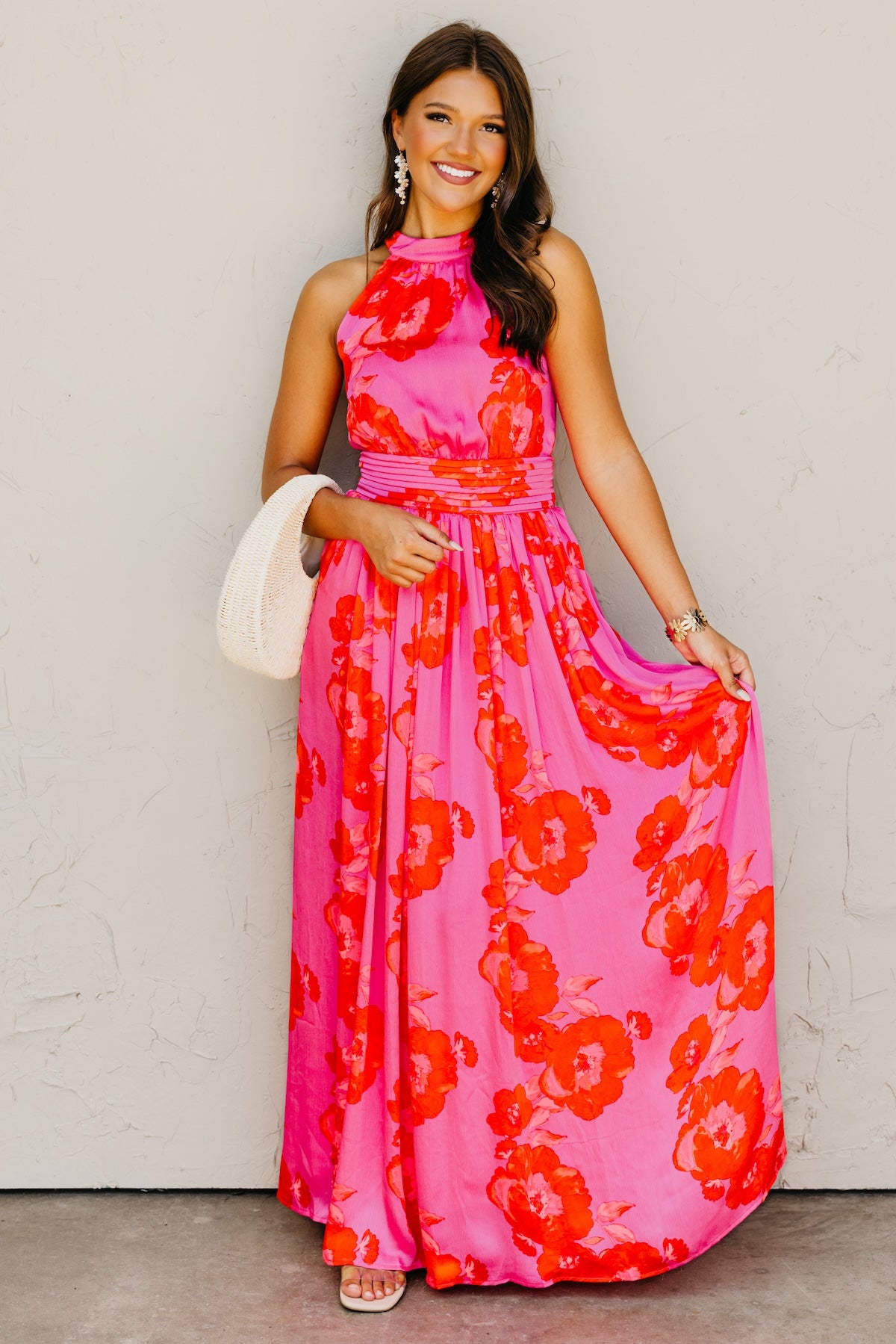 The Jerry Pleated Halter Maxi Dress