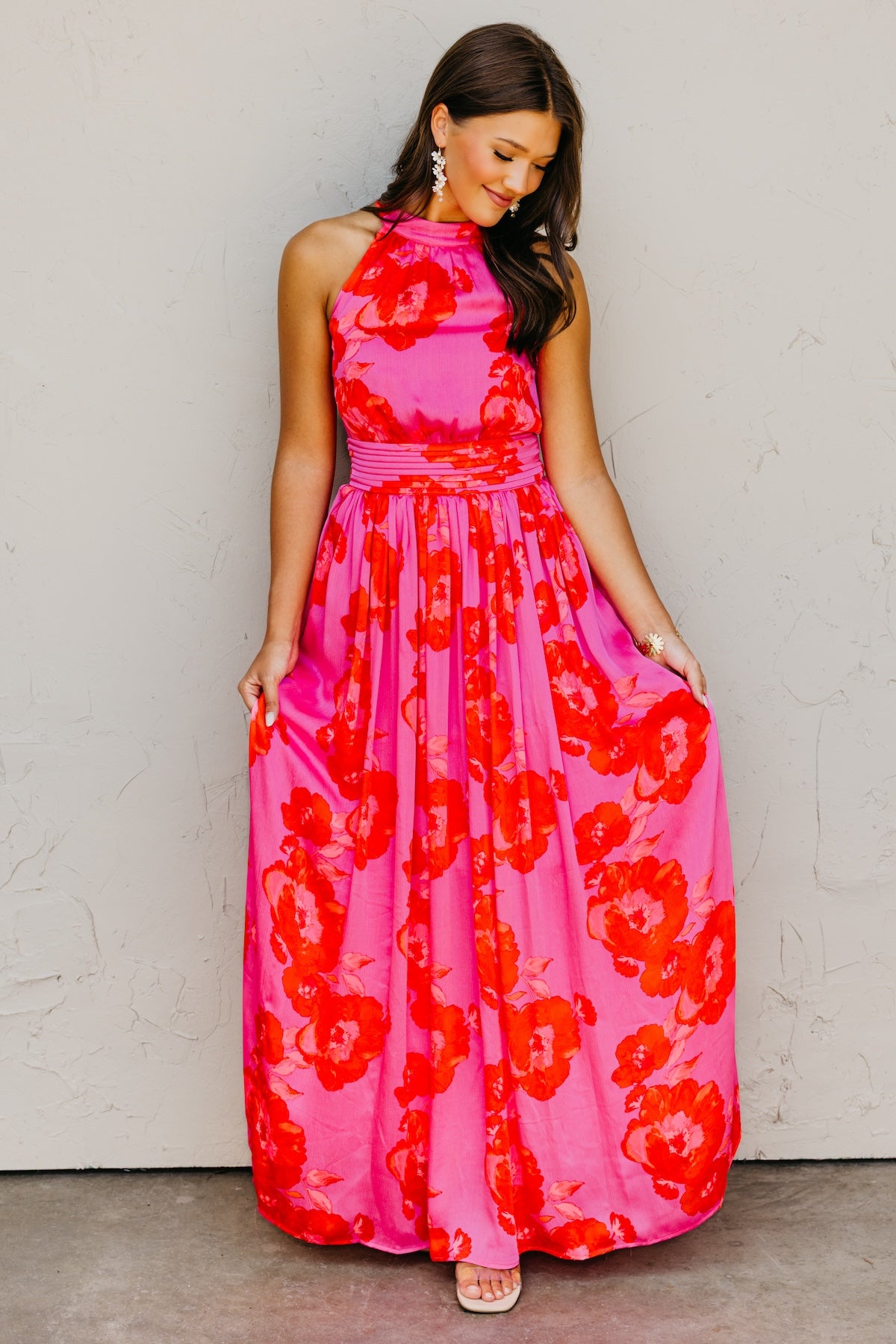 The Jerry Pleated Halter Maxi Dress