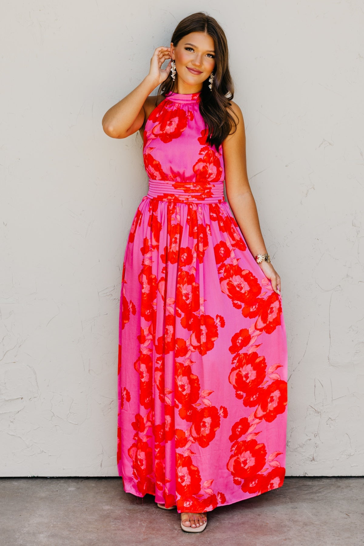 The Jerry Pleated Halter Maxi Dress