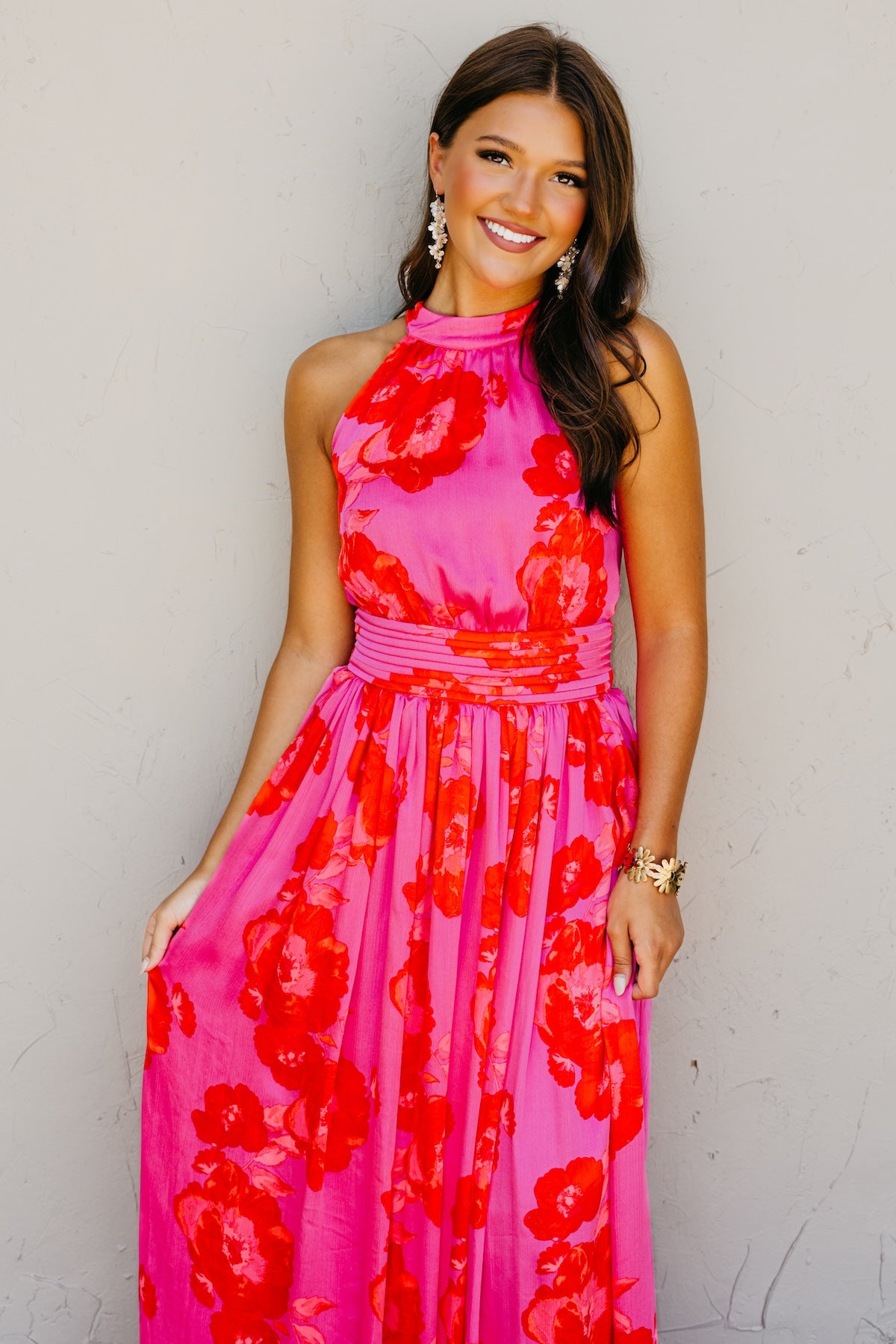 The Jerry Pleated Halter Maxi Dress