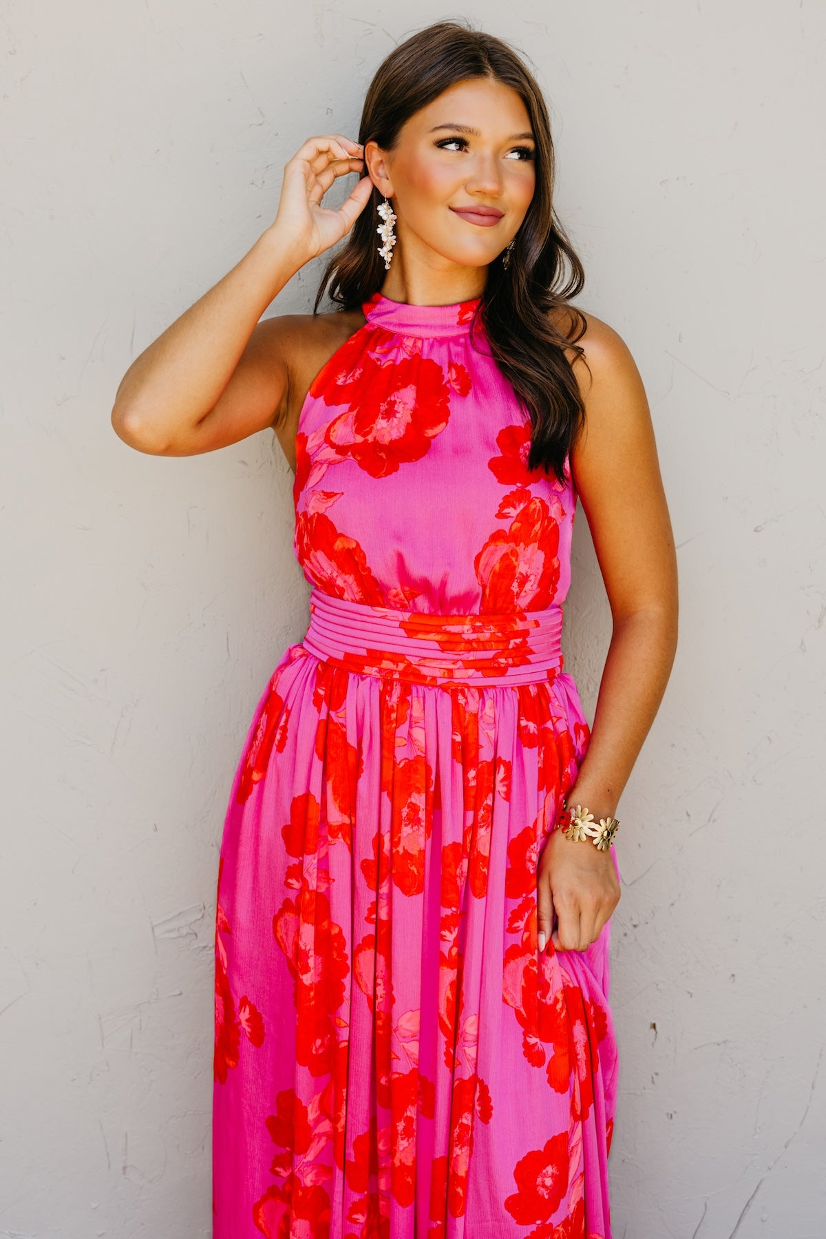 The Jerry Pleated Halter Maxi Dress