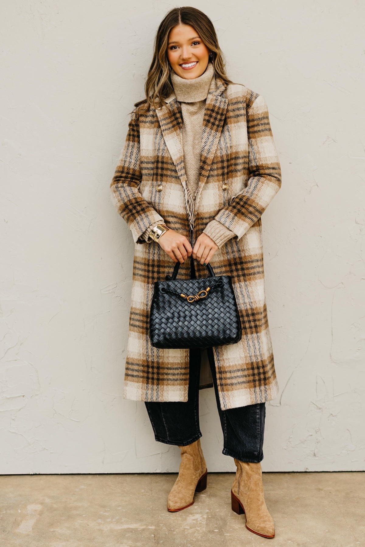 The Hazel Plaid Longline Duster Coat