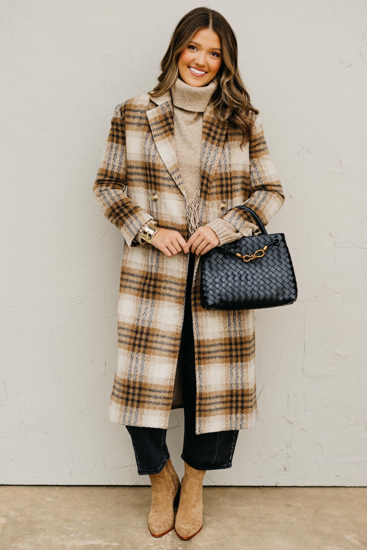 The Hazel Plaid Longline Duster Coat