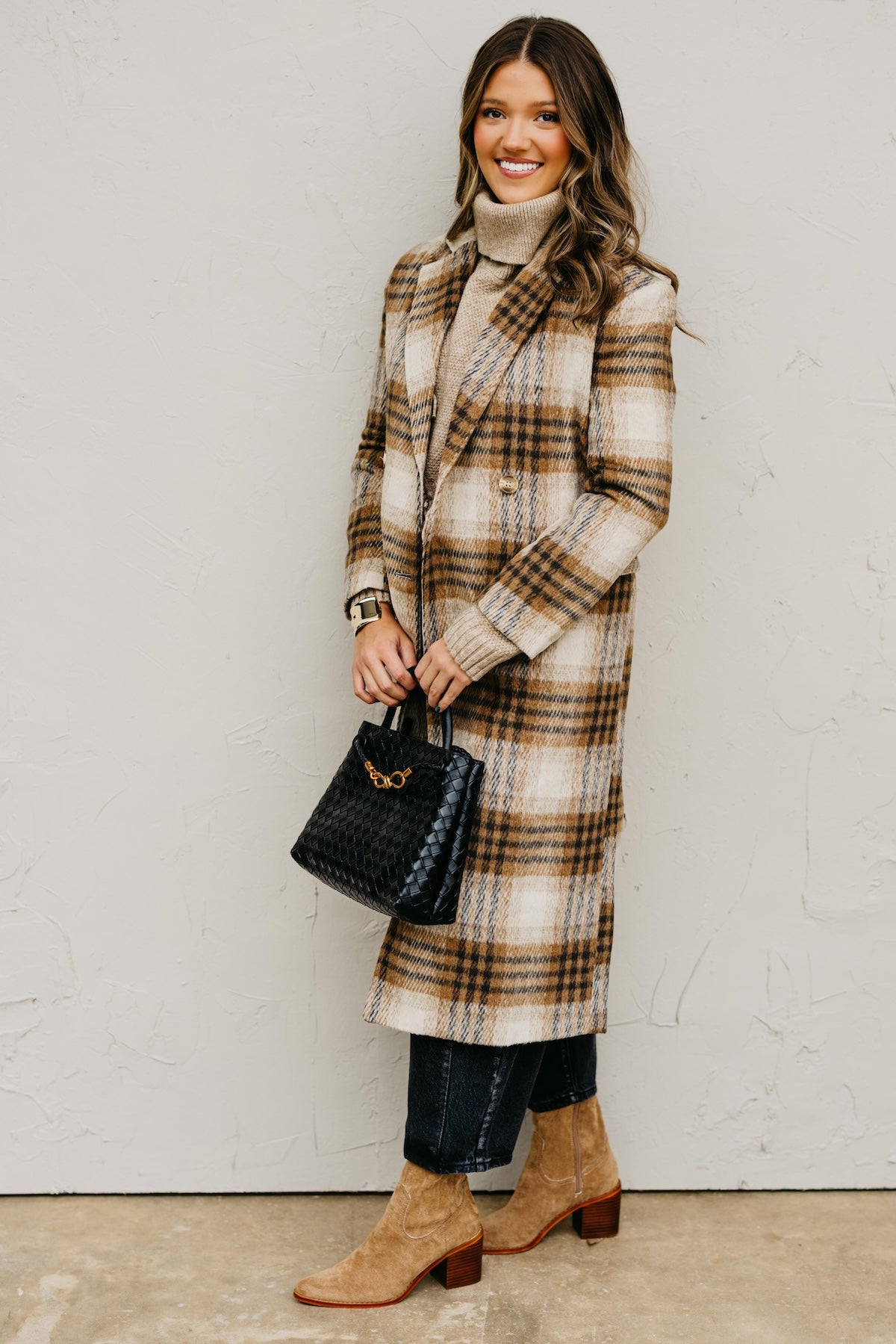 The Hazel Plaid Longline Duster Coat