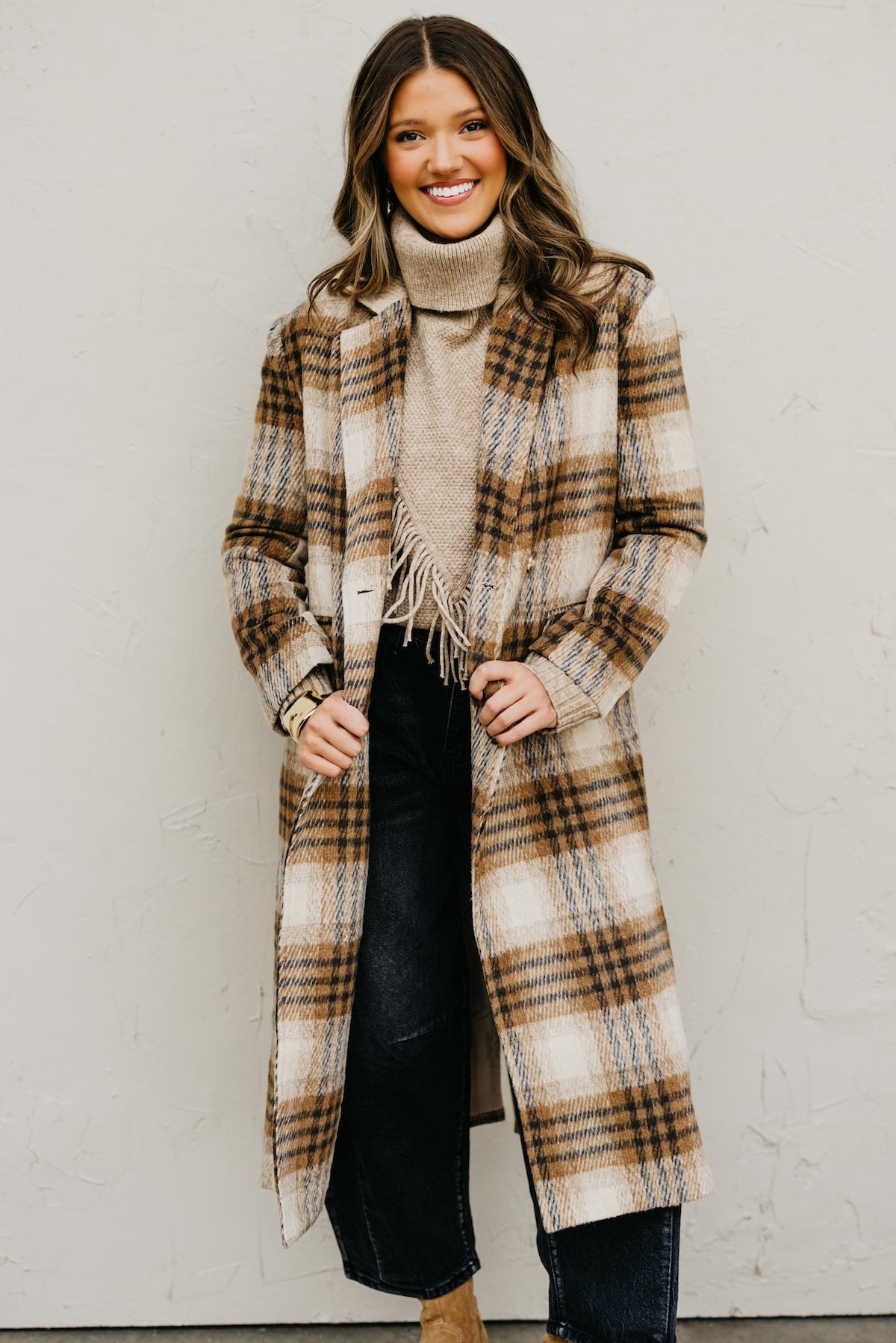 The Hazel Plaid Longline Duster Coat
