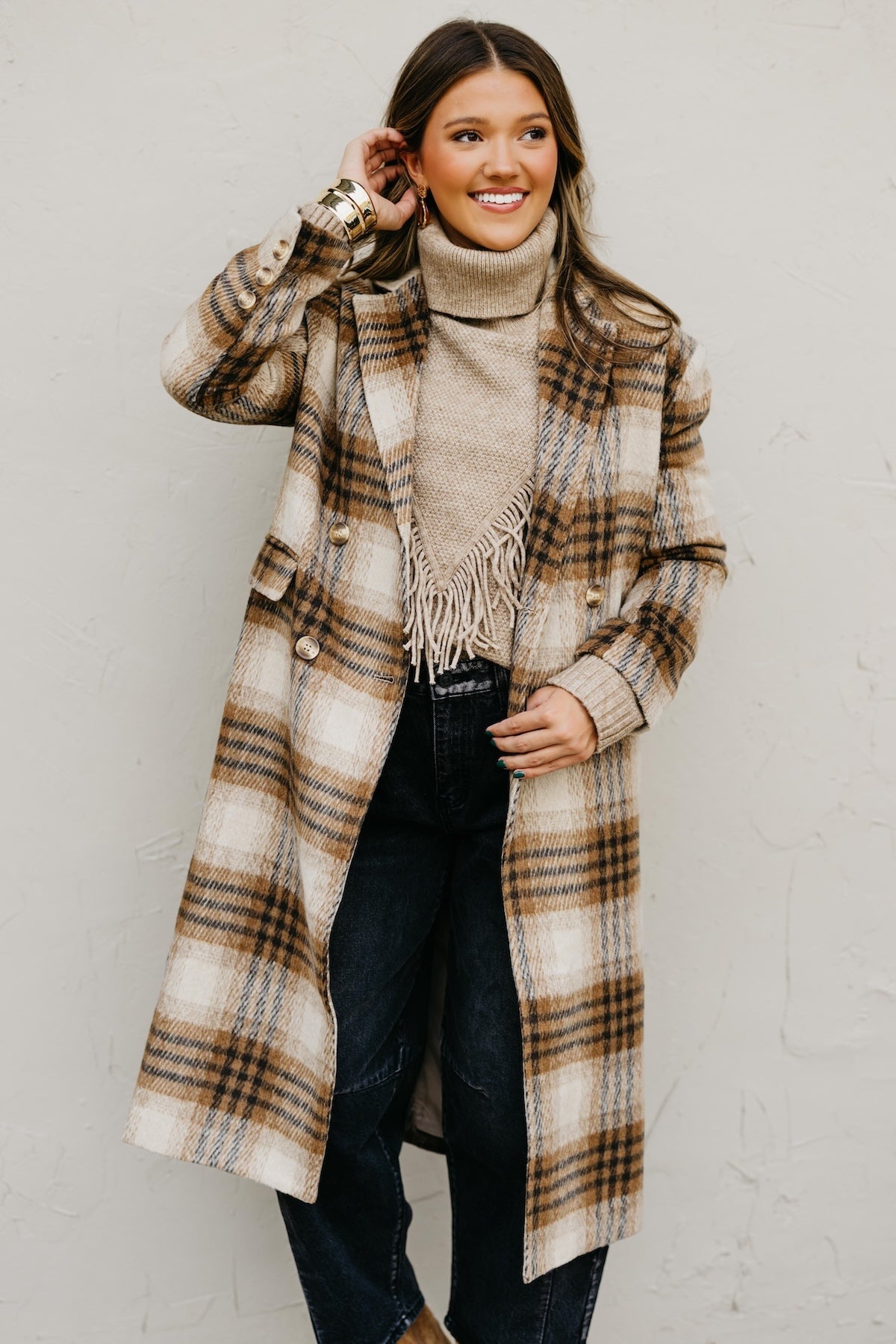 The Hazel Plaid Longline Duster Coat