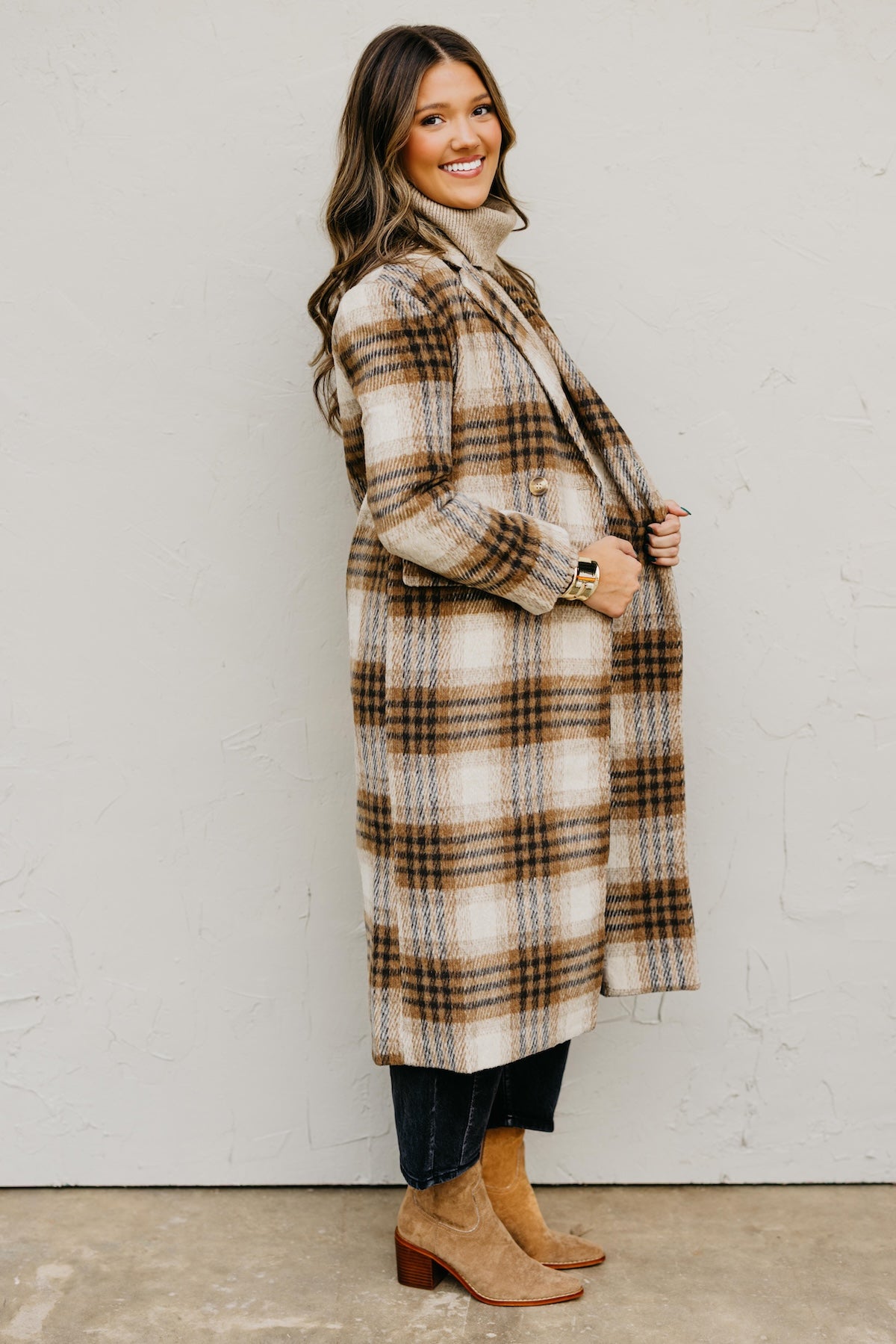The Hazel Plaid Longline Duster Coat