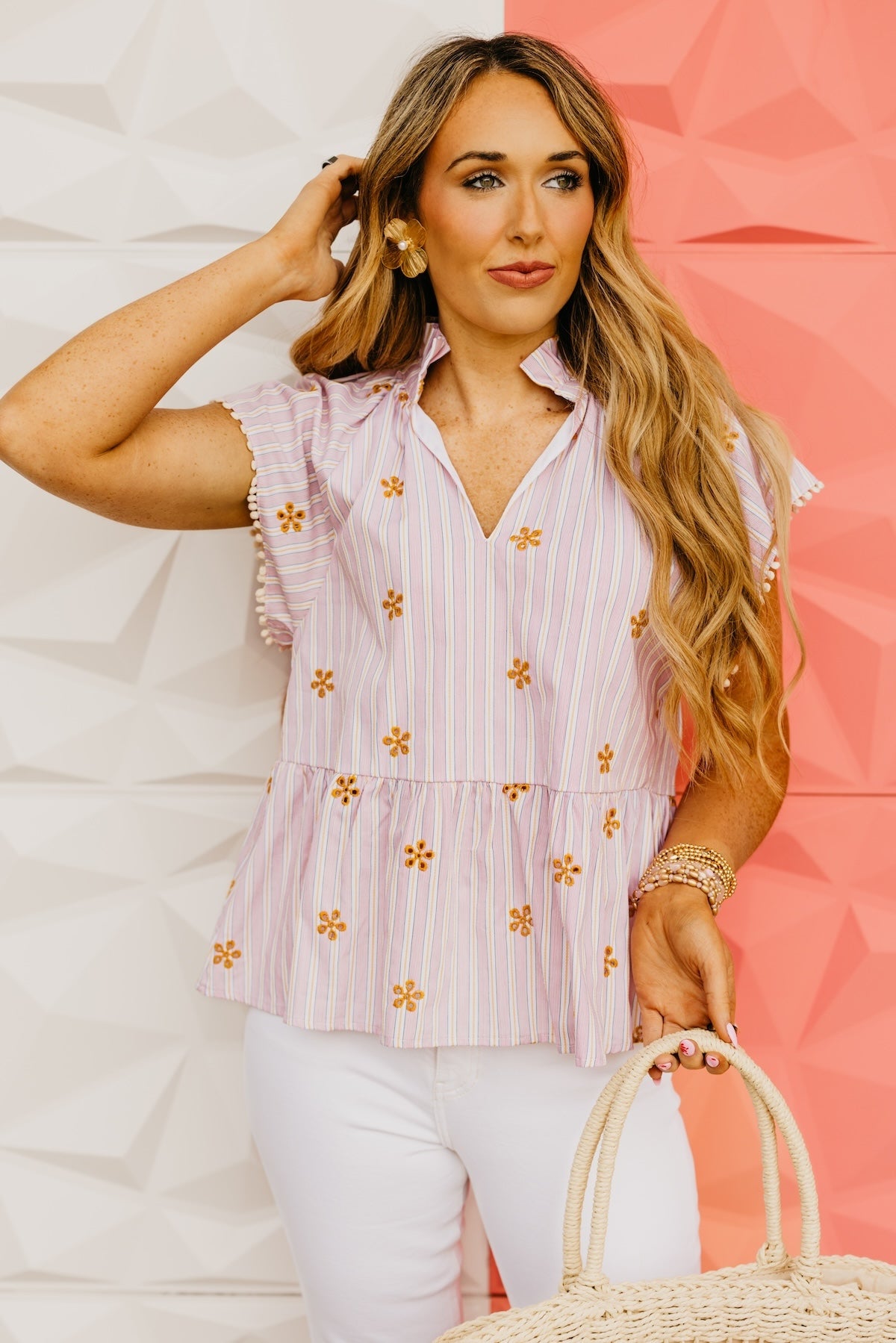 The Jimmy Striped Embroidered Top