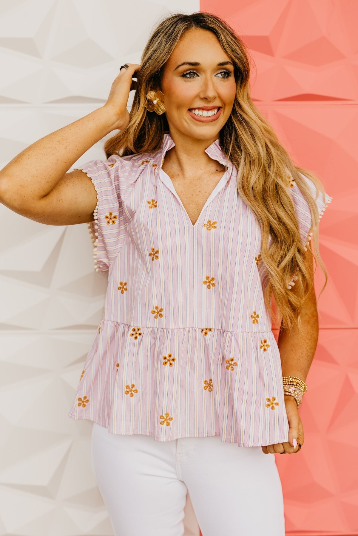 The Jimmy Striped Embroidered Top