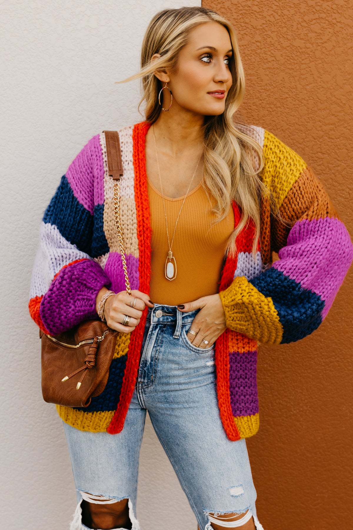 Scarf neck patchwork clearance striped cardigans