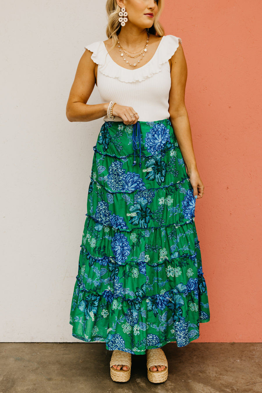 The Evelynn Floral Tiered Midi Skirt