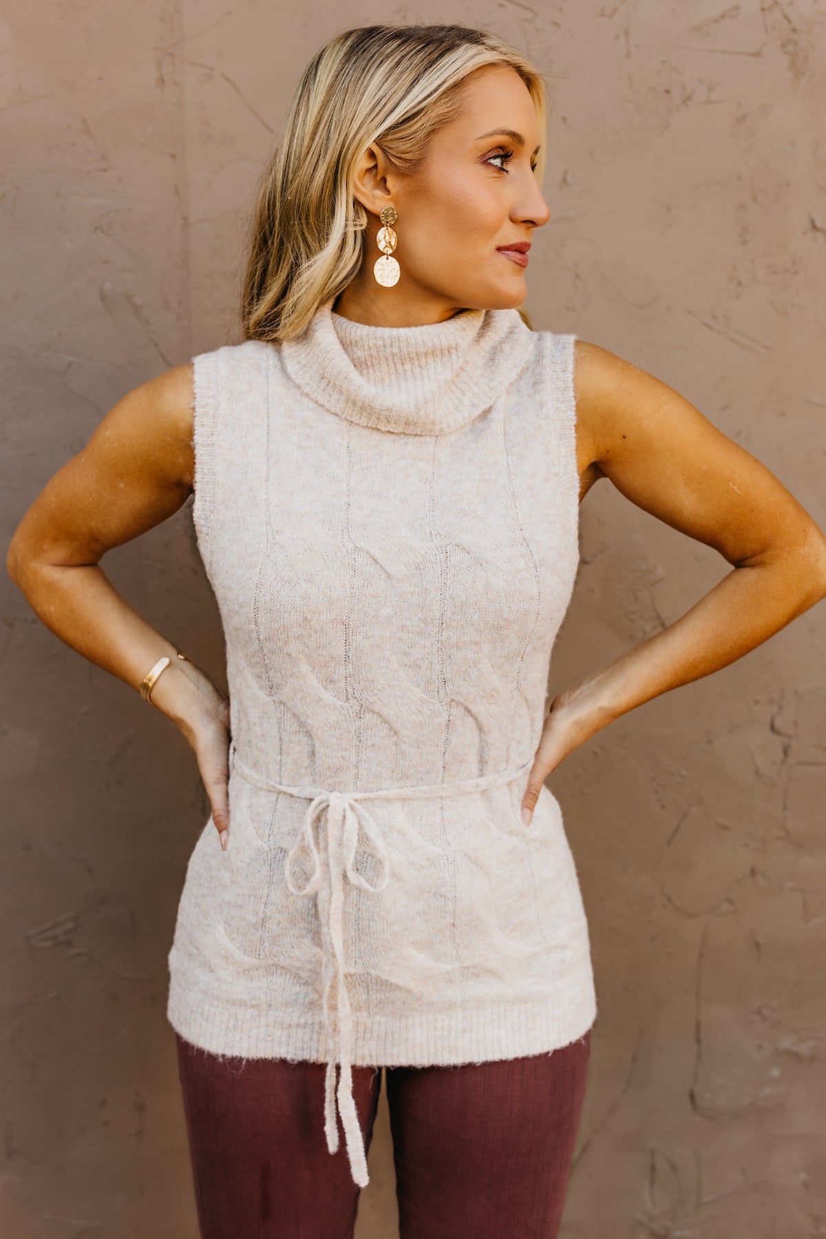 The Archie Cable Knit Belted Vest  - FINAL SALE