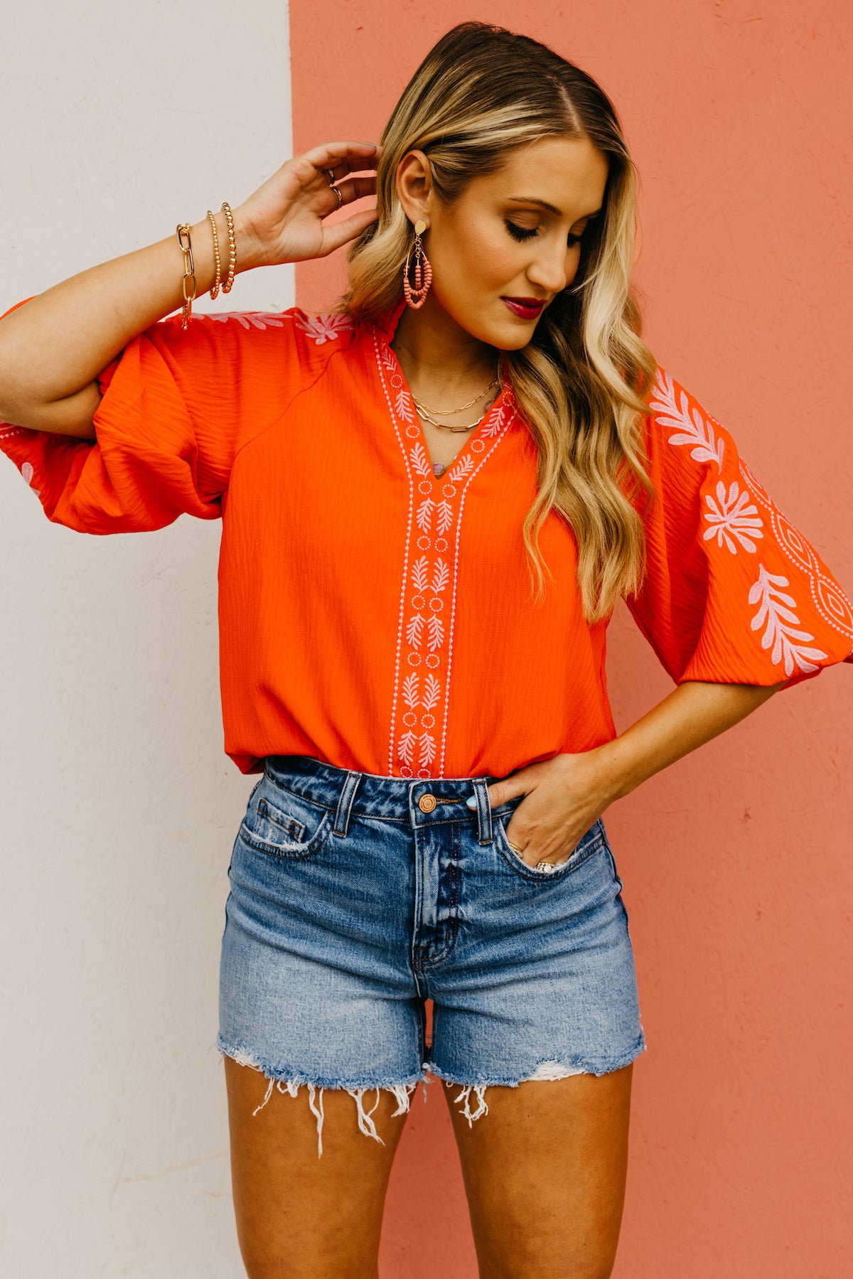 The Corey Embroidered Puff Sleeve Top