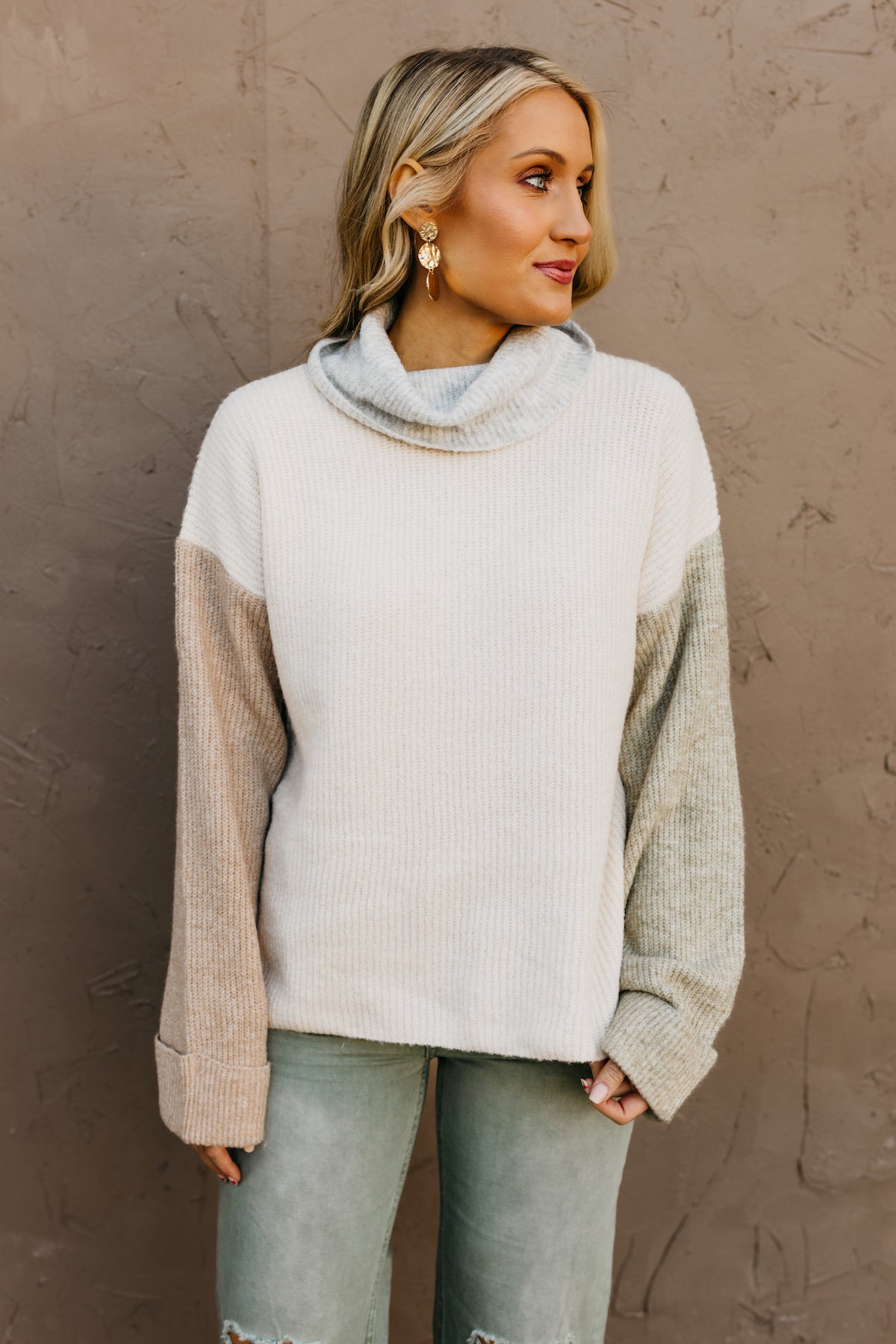 The Brandon Color Block Cowlneck Sweater  - FINAL SALE