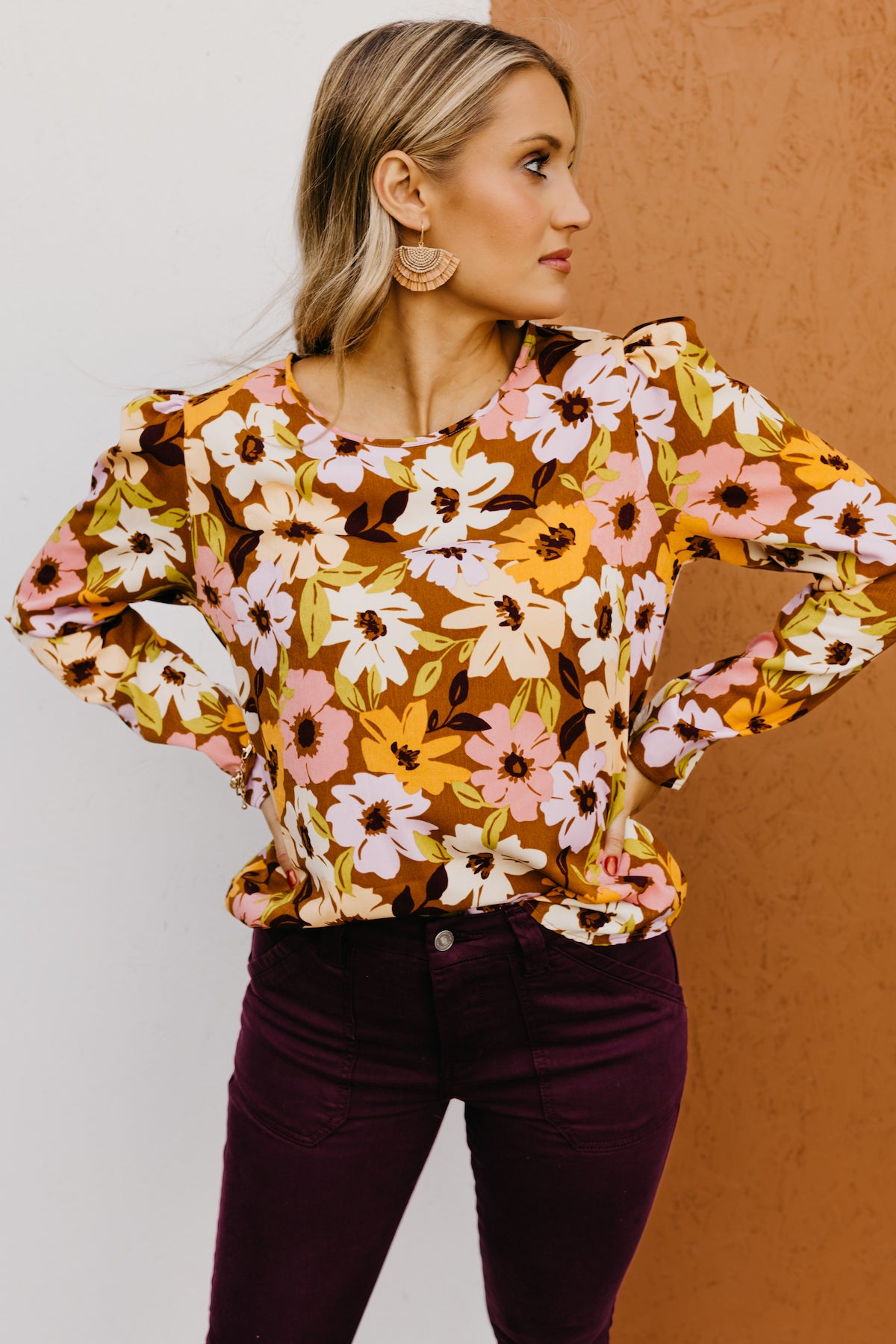 The Tori Floral Pleat Shoulder Blouse  - FINAL SALE