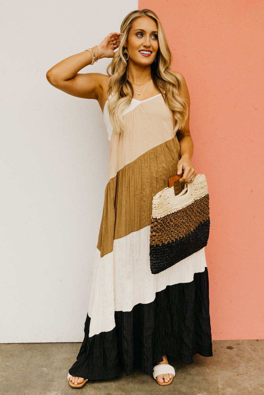 The Roy Color Block Crinkle Maxi Dress