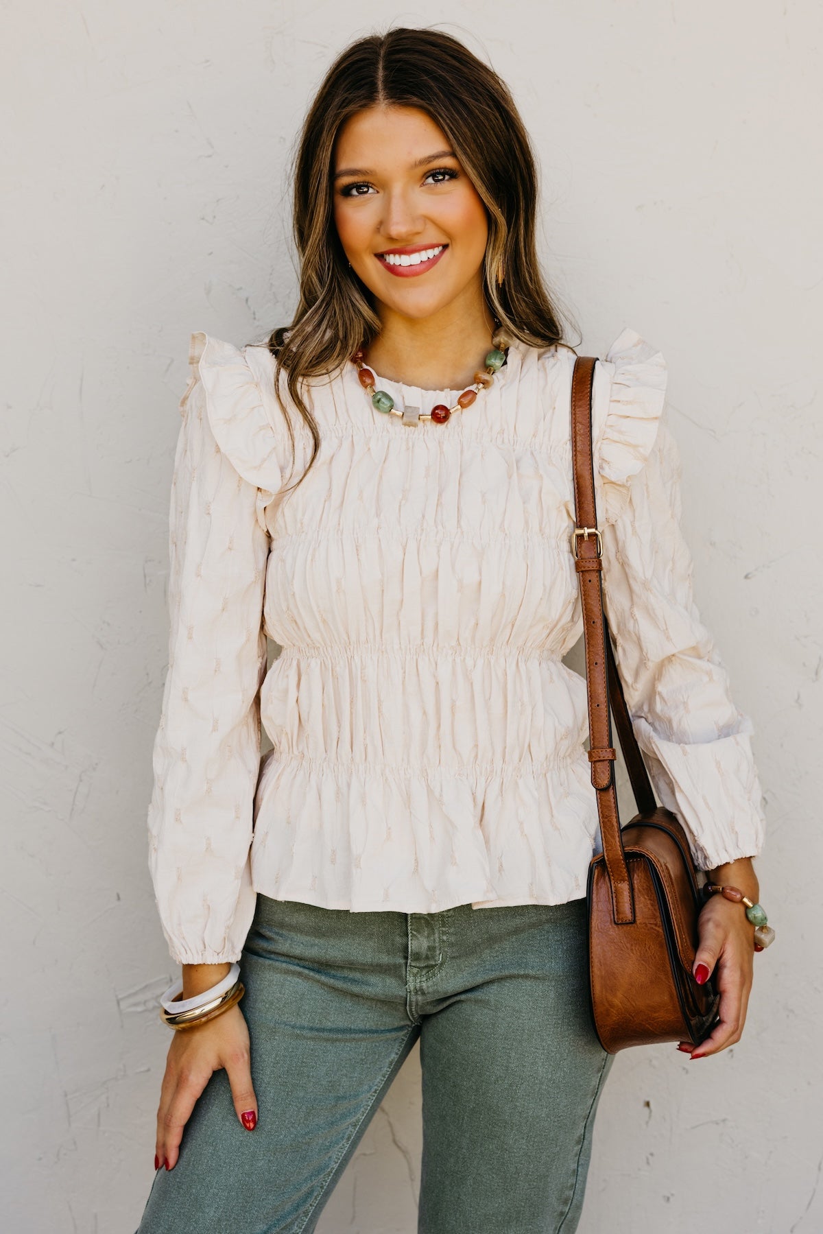 The Penelope Swiss Dot Pleat Top