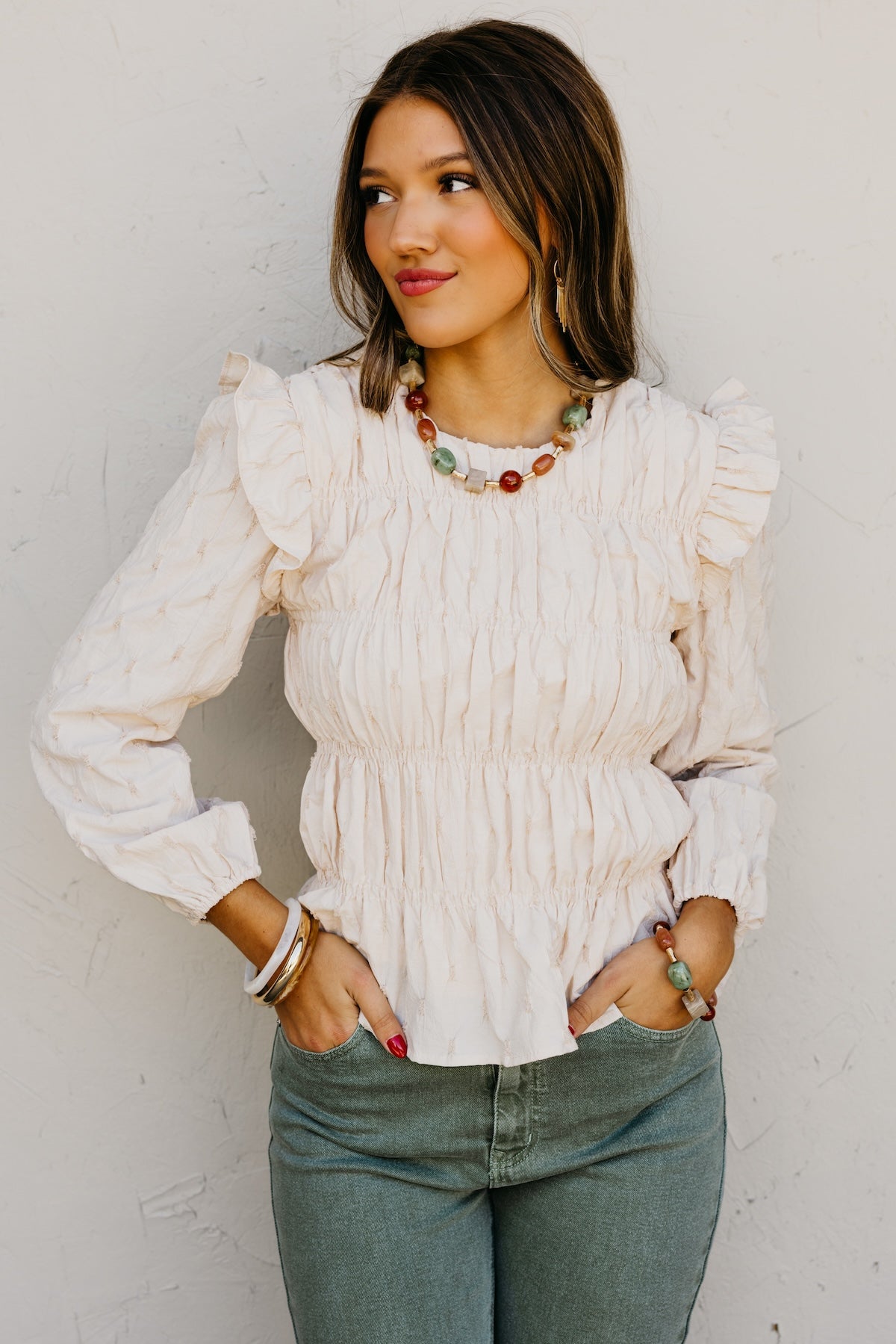 The Penelope Swiss Dot Pleat Top