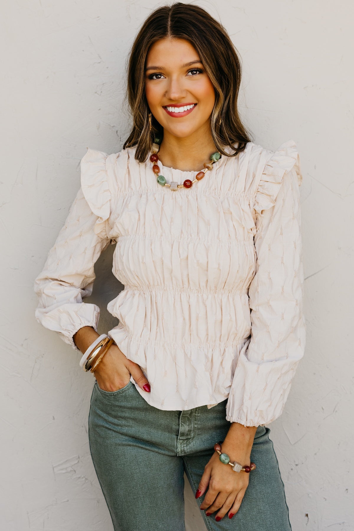 The Penelope Swiss Dot Pleat Top