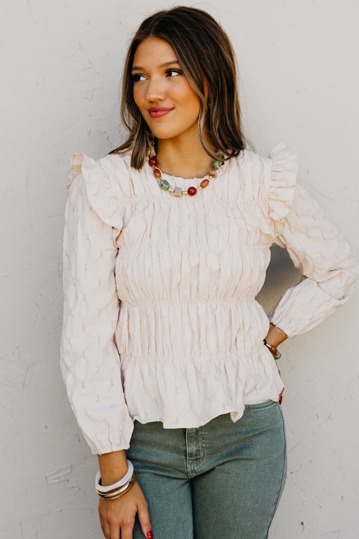 The Penelope Swiss Dot Pleat Top