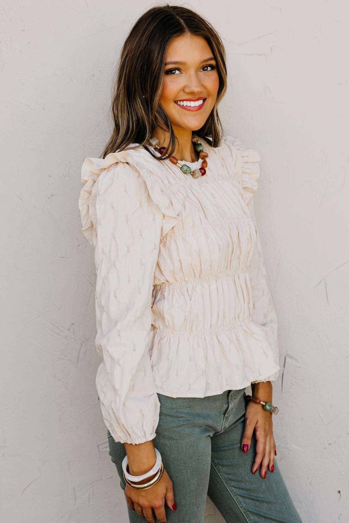 The Penelope Swiss Dot Pleat Top