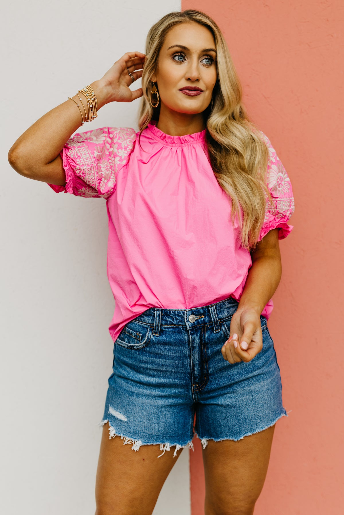 The Tony Embroidered Puff Sleeve Top MOD Boutique