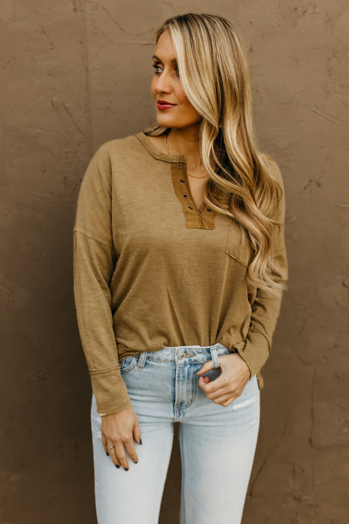 The Riah Eyelet Knit Henley Top  - FINAL SALE