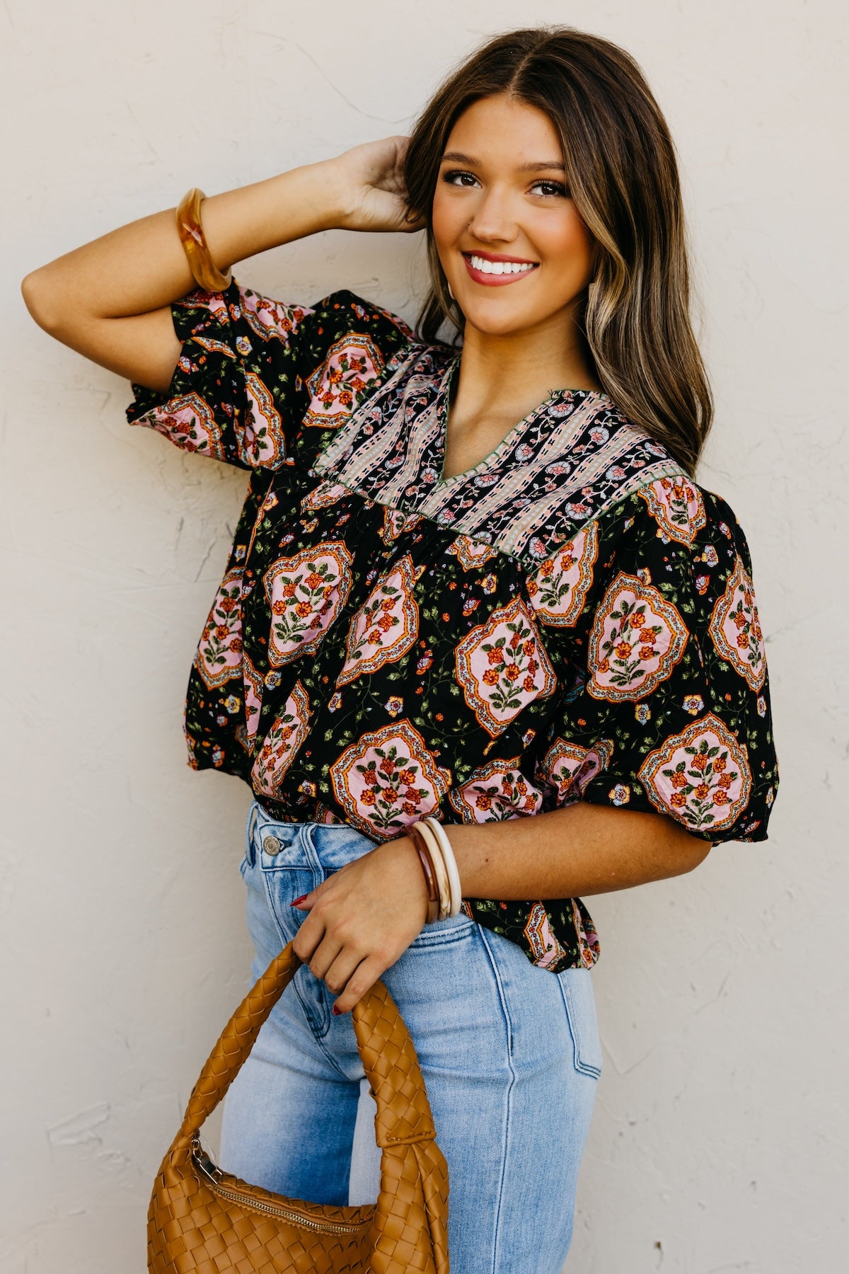 The Courtney Mix Print Woven Top